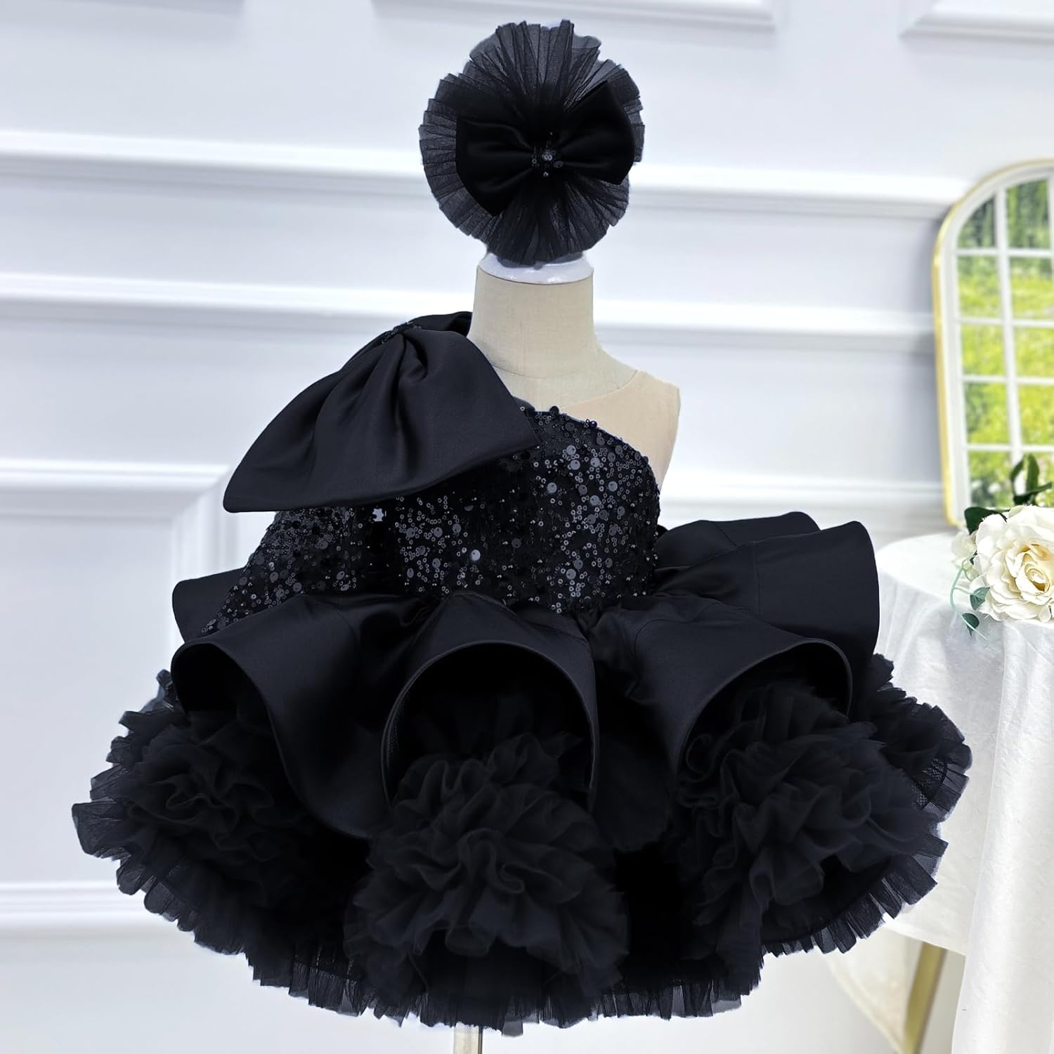 KLFFLGID Pageant Dresses for Toddler Girls Sequis Flower Girl Dress up Toddler Pageant Puffy First Communion Dress 12M-7T