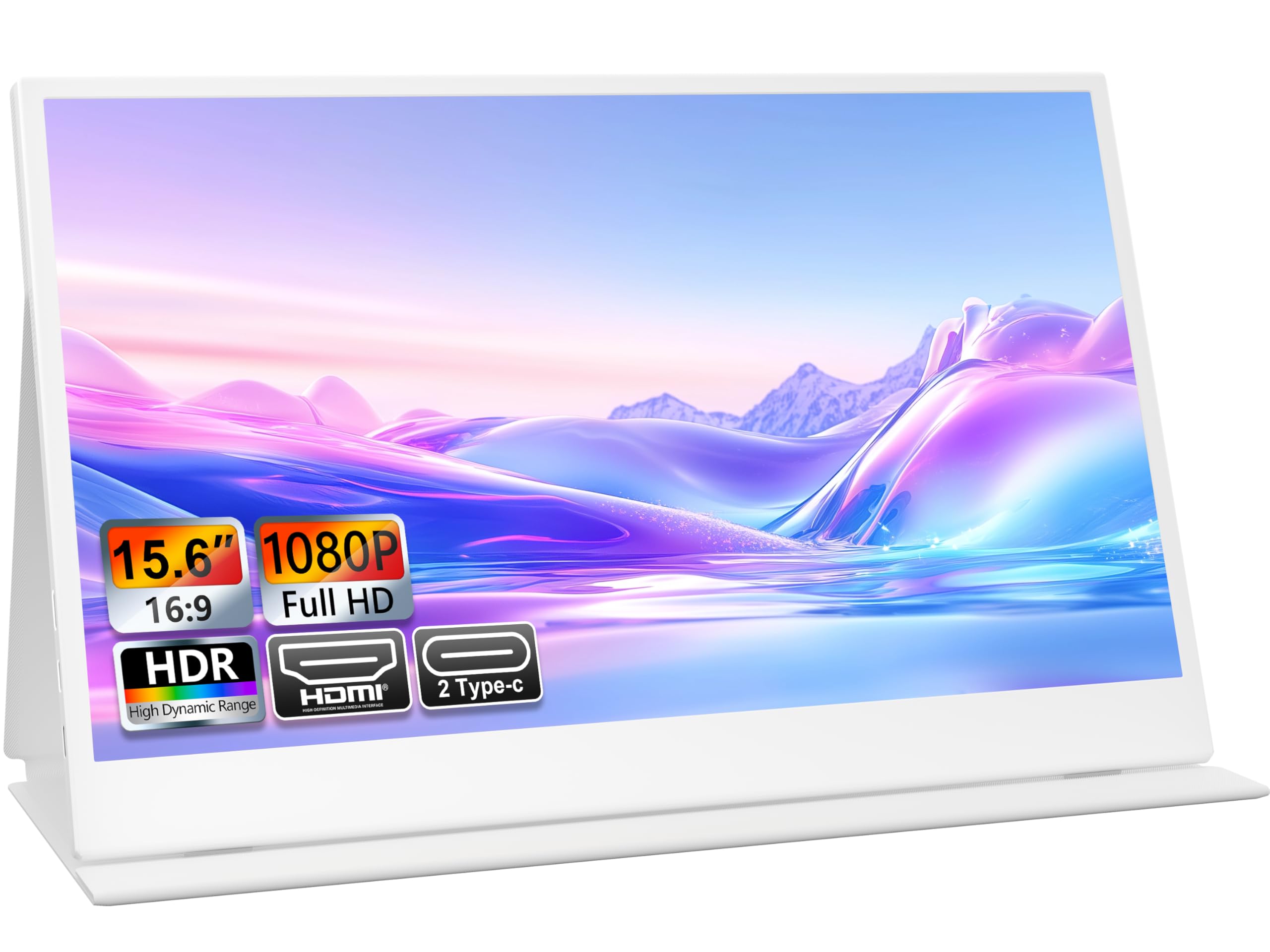 UFYQL Portable Monitor 15,6 Zoll (Tragbarer Monitor) mit FHD IPS Display, Plug and Play mit Schutzhülle, USB-C & HDMI Anschlüsse, VESA-kompatibel, für Laptop, PC, Mac, PS5, Xbox, Switch (Weiß)