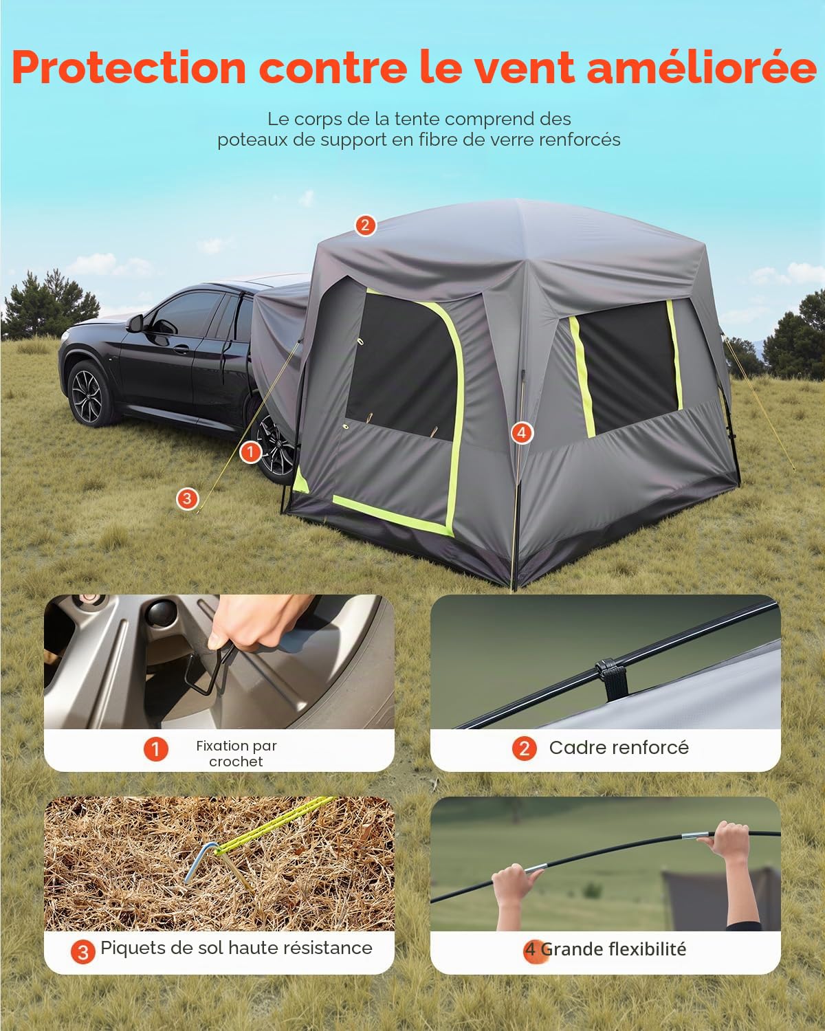 VEVOR Tente de camionnette / SUV pour camping, tente de lit imperméable PU2000 mm, tente de lit pour 2-3 personnes, conception de tente SUV pour 5-8 personnes