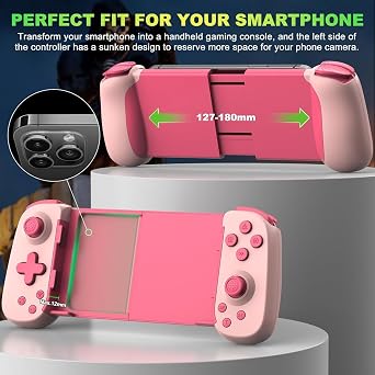 Wireless Controller for iPhone 17/Android/PC/iPad/Tablet/Appl Arcade MFi Games/Switch/PS4/PS5, Support Streaming on PS/Xbox/PC Console, Cloud Gaming Gamepad Joystick - Turbo/6-Axis Gyro/Dual Motors - Pink
