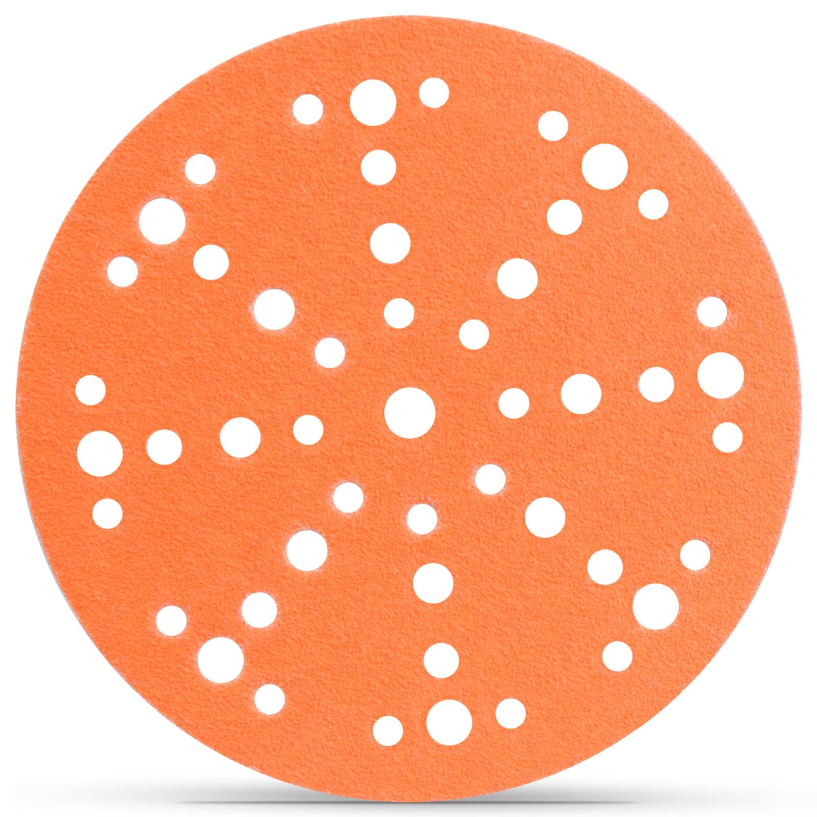 Papier Schleifscheiben 150mm Klett Orange 49-Loch K240 Holz/Auto | Langlebige Schleifscheiben mit Papierträger für Exzenterschleifer Perfektes Finish für Farbe, Füller und Holzoberflächen