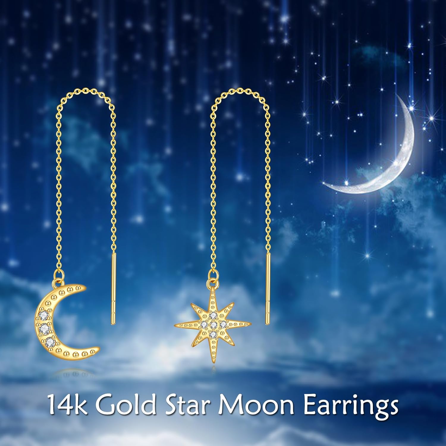 KECHO 14k Gold Threader Earrings Pull Through earrings Long Chain Dangling Earring for Women