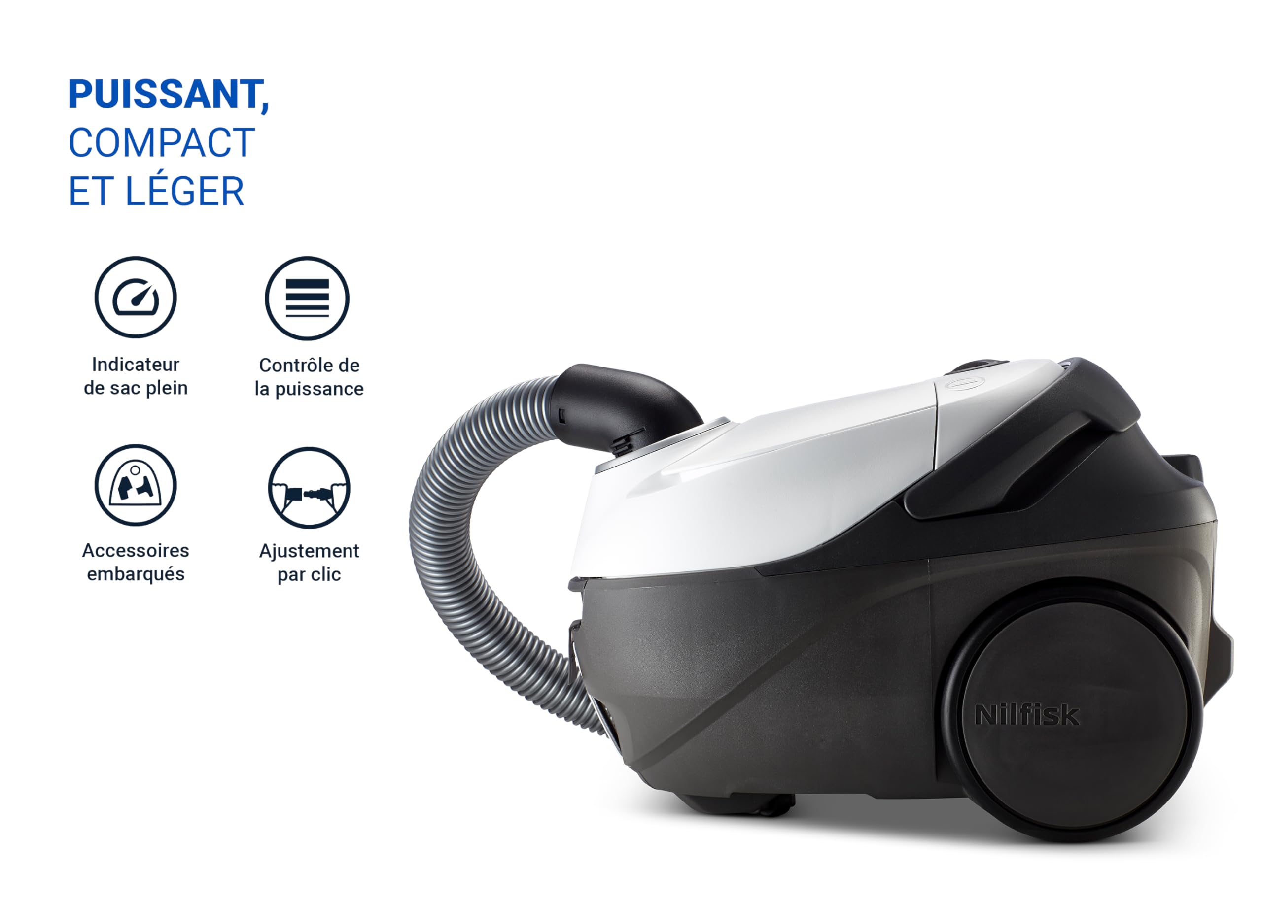 Nilfisk One Aspirateur pour Sols et Tapis avec Filtre EPA - Aspirateur Traîneau Puissant, Compact et Léger - Blanc, 3L, 750W (WB10P05A-HB15)