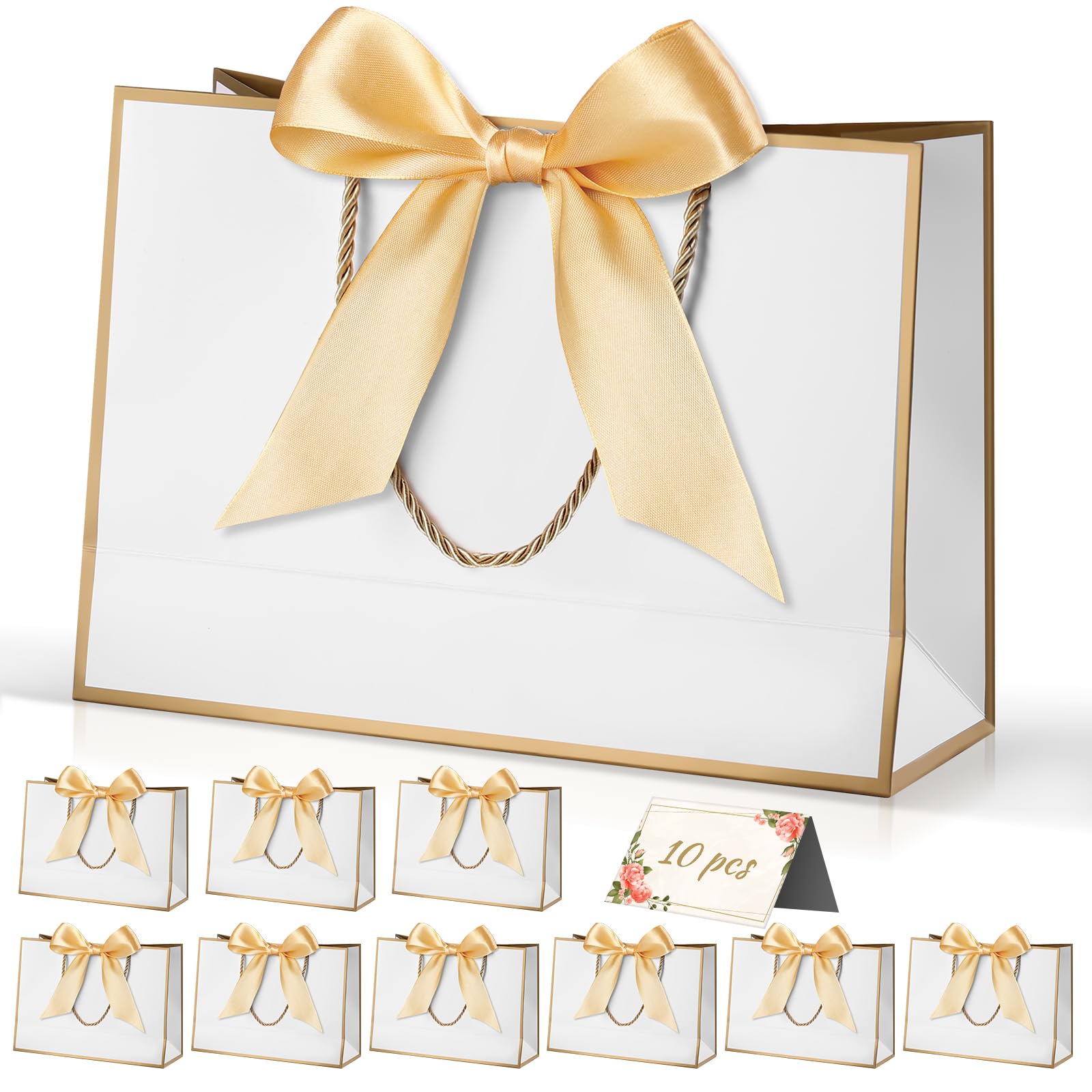 Large Gift Bags with Handles 12.6x9.8x3.9 Inches （32 x 25 x 10 cm）, 5 Pack Kraft Paper Birthday Present Bags for Wedding, Baby Shower, Christmas Celebration, Boutique Retail Packaging