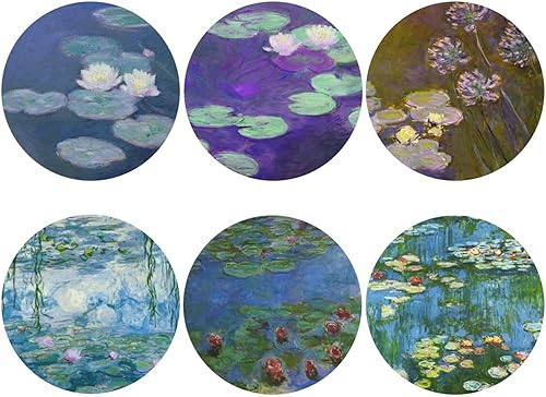 Juego de posavasos de cuero para bebidas, juego de posavasos de arte Claude Monet, utiliza 6 pinturas famosas de Claude Monet, regalos únicos de