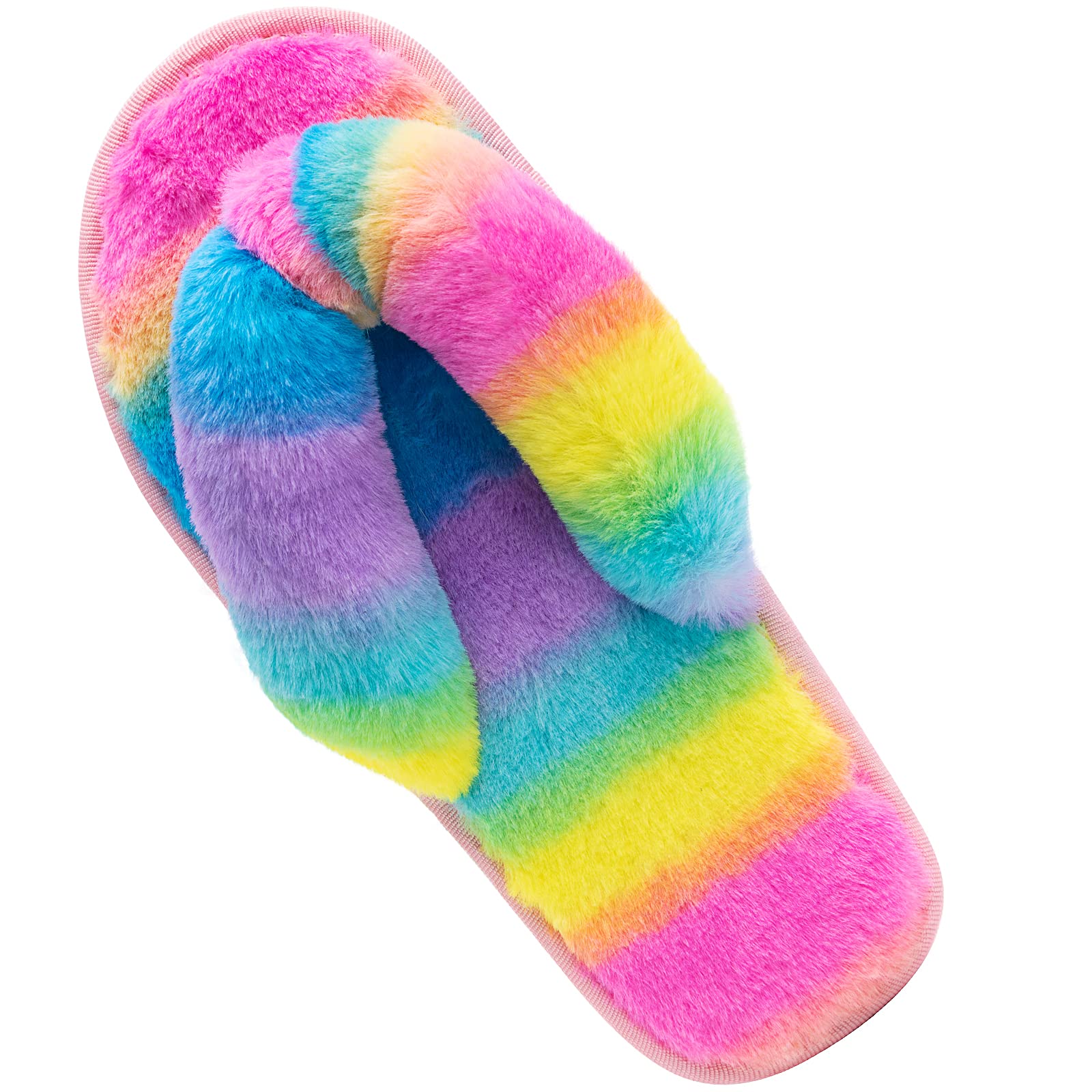 Women's Fuzzy Memory Foam Flip Flop Slippers Soft Comfy Open Toe Slip On Spa Thong Flat Sandals Ladies House Home Furry Sandal Slides Indoor Outdoor