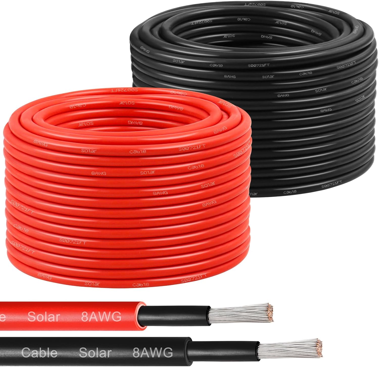 Solar Panel Wire 8 AWG(10mm²) - Solar Extension Cable 100Ft Black & 100Ft Red 8 Gauge Tinned Copper PV Wire for Outdoor Automotive RV Solar Panel Boat Marine (Black+Red)