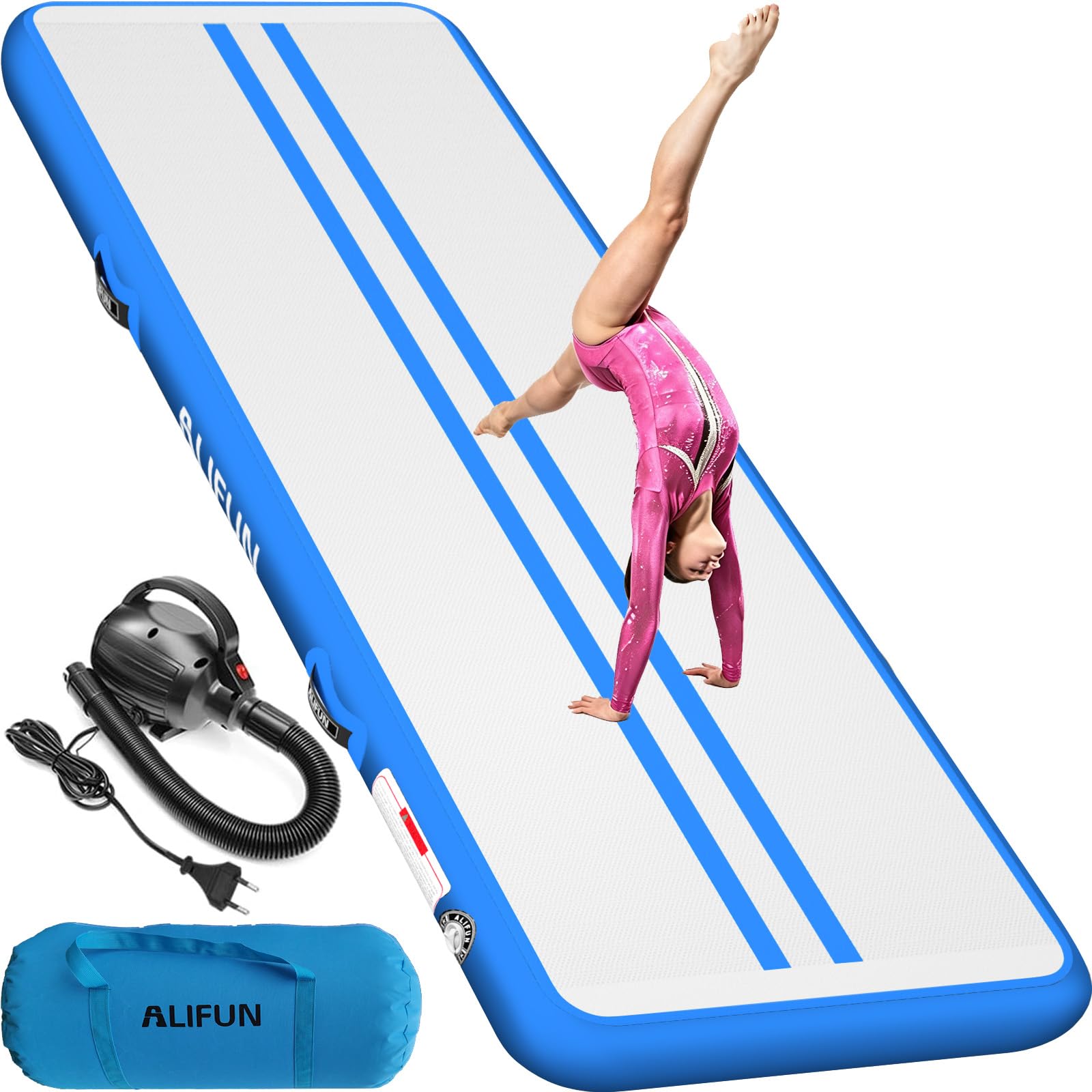ALIFUN Tapis de Gymnastique Gonflable, Tapis d'entrainement, Tapis de Gym Tumbling 2 m/3 m/4 m/6 m Air Mat Track, Gymnastics Tumble Track Mat, Piste de Gymnastics Gonflable avec pompe à air