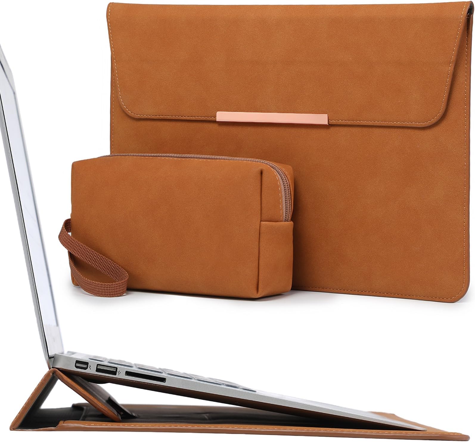 HYZUO 13 Inch Laptop Sleeve Case with Stand for MacBook Air 13 M5 A3449 M4 M3 M2 M1 2026-2018, 13" MacBook Neo 2026 A3404, MacBook Pro 13 M2 M1, 13" iPad Pro/Air, Surface Pro, Brown(Smiley)