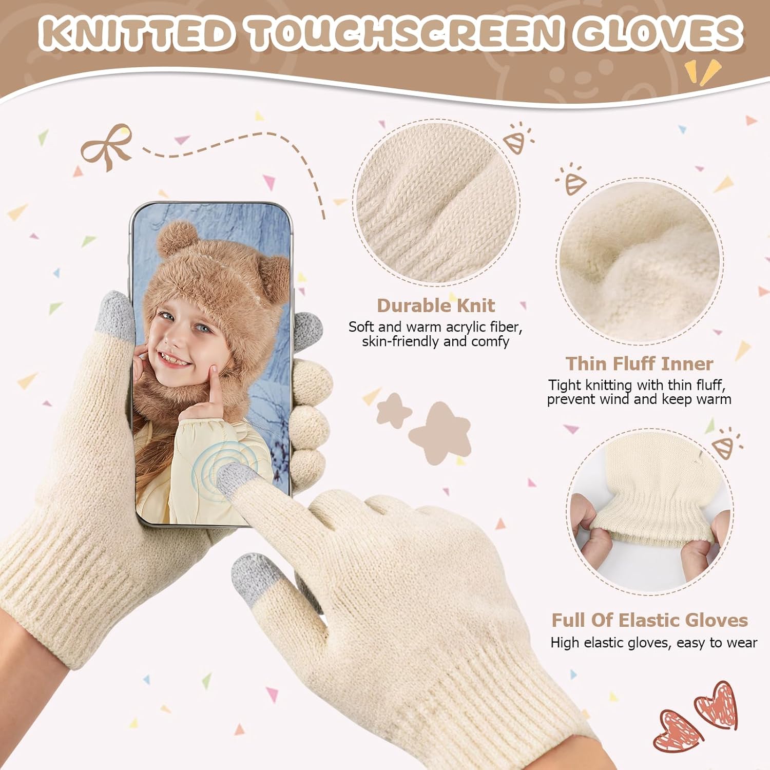 ZOORON Kids Winter Hat Gloves Scarf Set- Kids Beanie Mask with Cute Bear Pom Warm Fleece- Neck Warmer Fleece Lined Set - Image 5