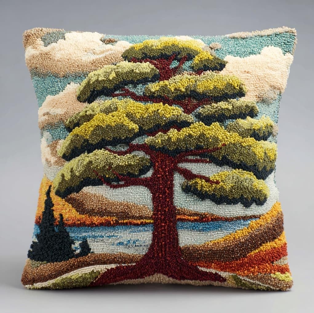 WallustrioaW Latch Hook Pillow Kits Pillow Cover,Pine Tree Landscape