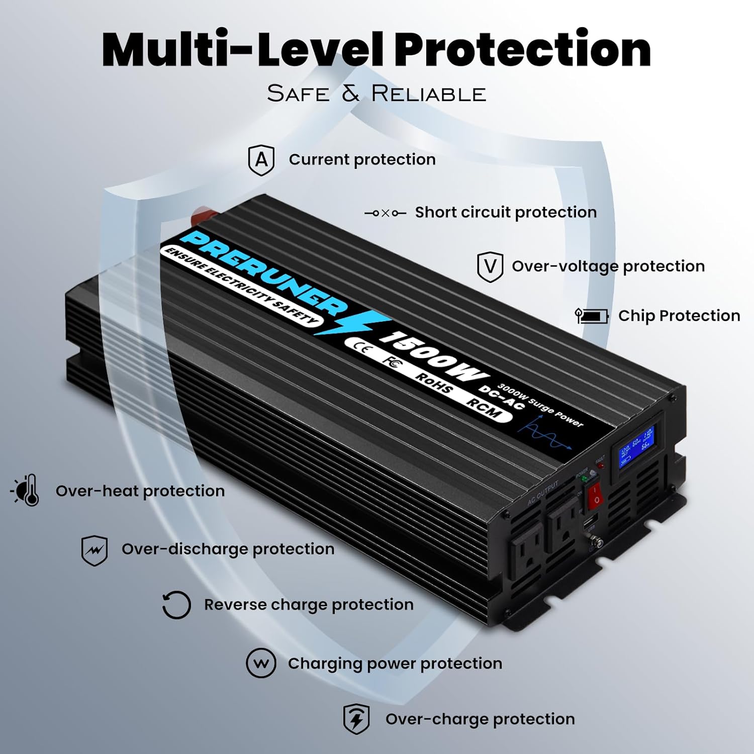 1500W Sump Pump Battery Backup System, Auto Switches for Continuous Operation, LCD Display, Superior Home Battery Backup Sump Pump System with Intelligent Cooling