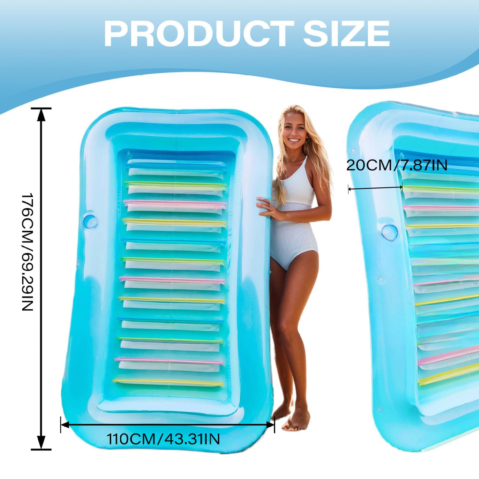 Gonfiabile Amaca Galleggiante,Letto abbronzante con Cuscino,rettangolo 69x43x8 Pollici in PVC Gonfiabile da Sole con portabicchieri,per Adulti per Bambini per Piscina sulla Spiaggia