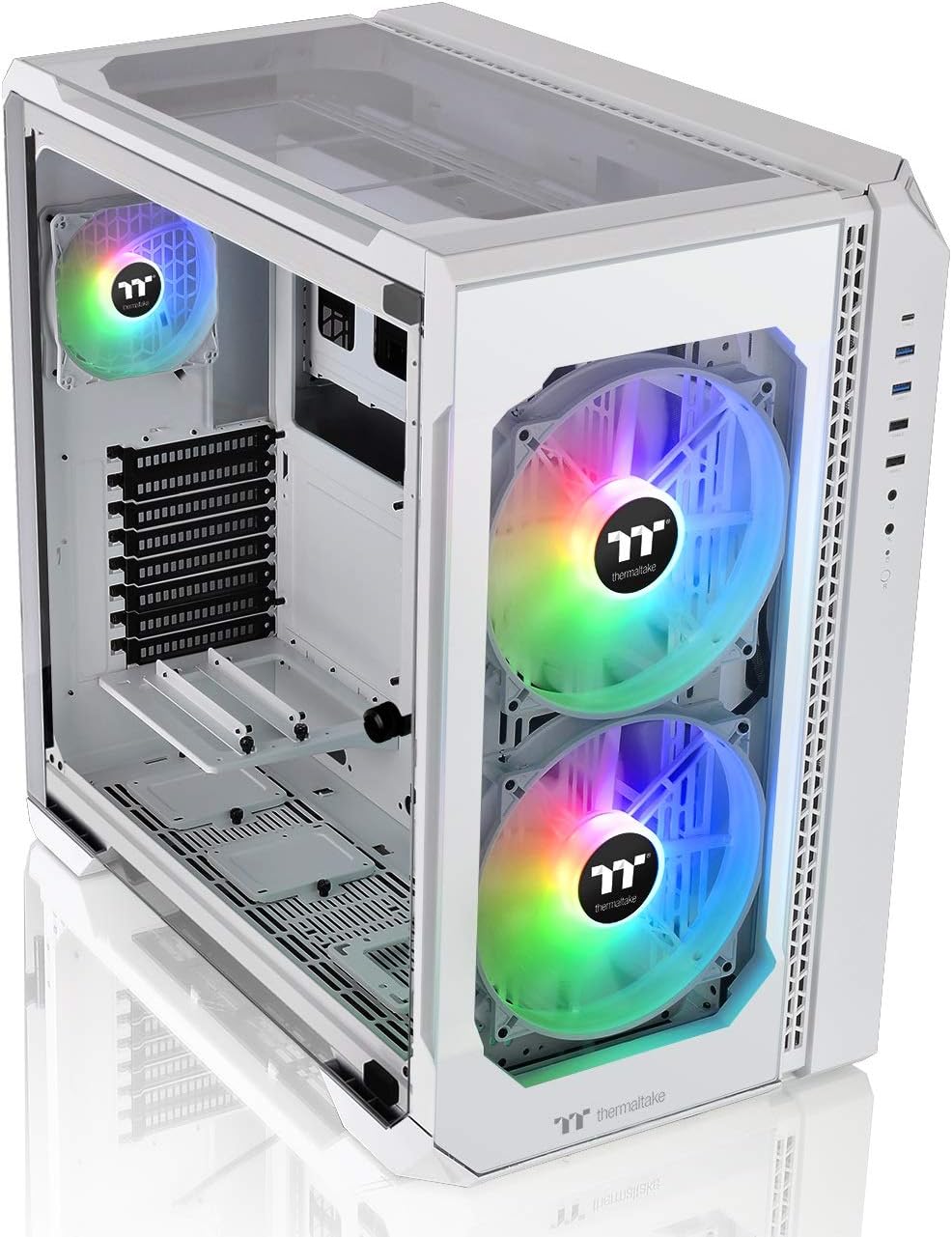 Thermaltake View 51 Snow Motherboard Sync ArGB E-Atx Full Tower Gaming Computer Case With 2 200mm 5V RGB Fans + 140mm Black Rear Fan Pre-Installed Ca-1Q6-00M6Wn-00, White