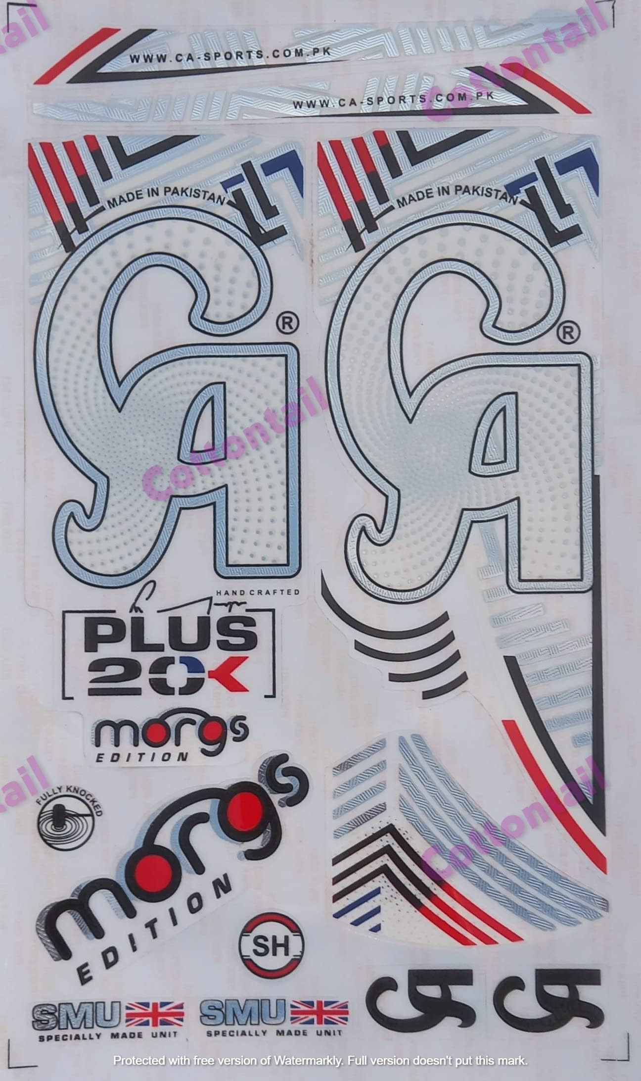 Cottontail | 3D CA Morgs Edition | English Willow | Embossed Cricket Bat Sticker | White