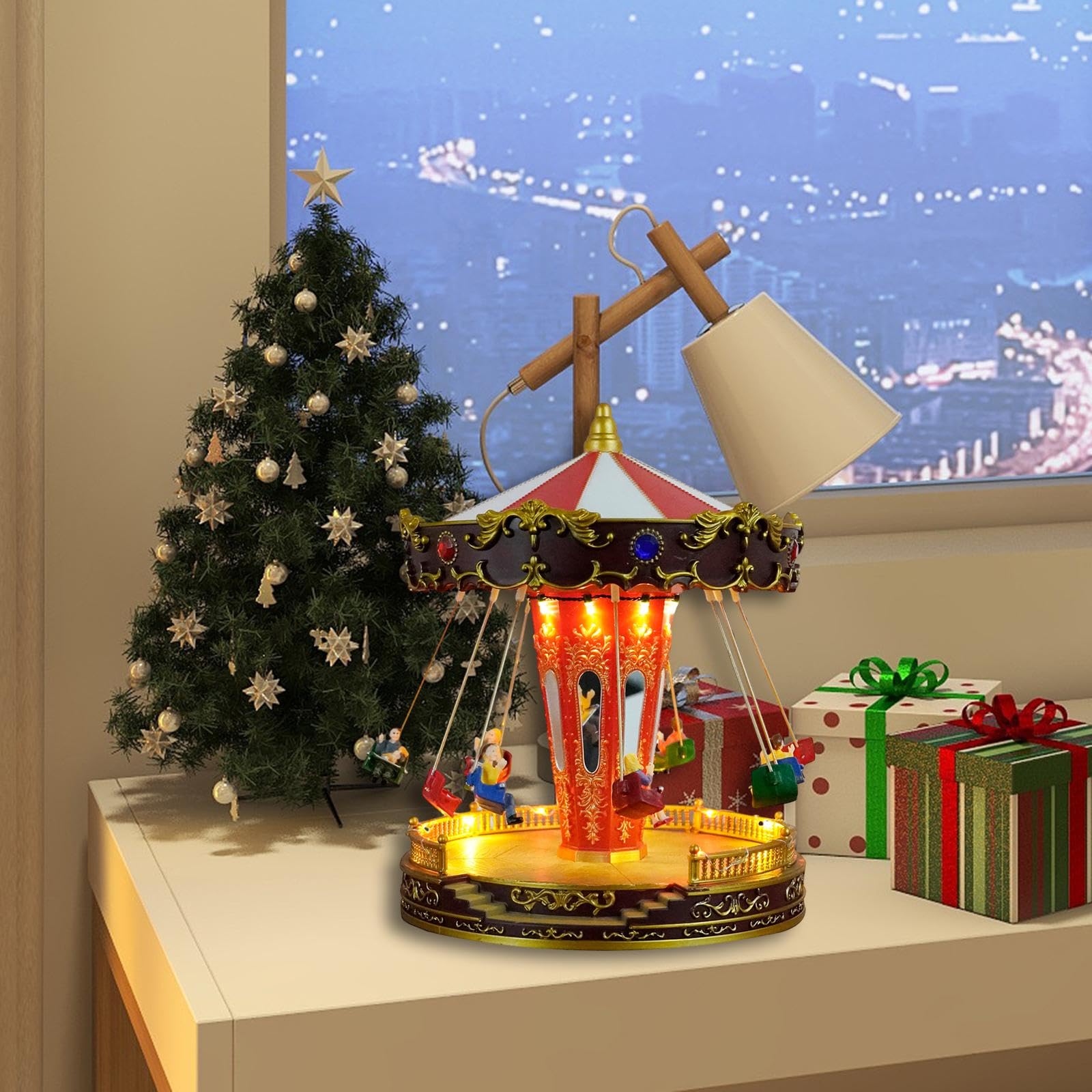 Carrusel Navideño LED con Caja de Música Y Luces, Musical