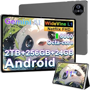 Tablet Android Octa Core 24GB RAM + 256GB ROM 1TB TF tablets 11 Inch | 5G + 2.4G WiFi | GPS| FHD | 8000mAh | Bluetooth 5.0 | 8MP + 5MP | Type C, Facial Recognition-Dark Gray