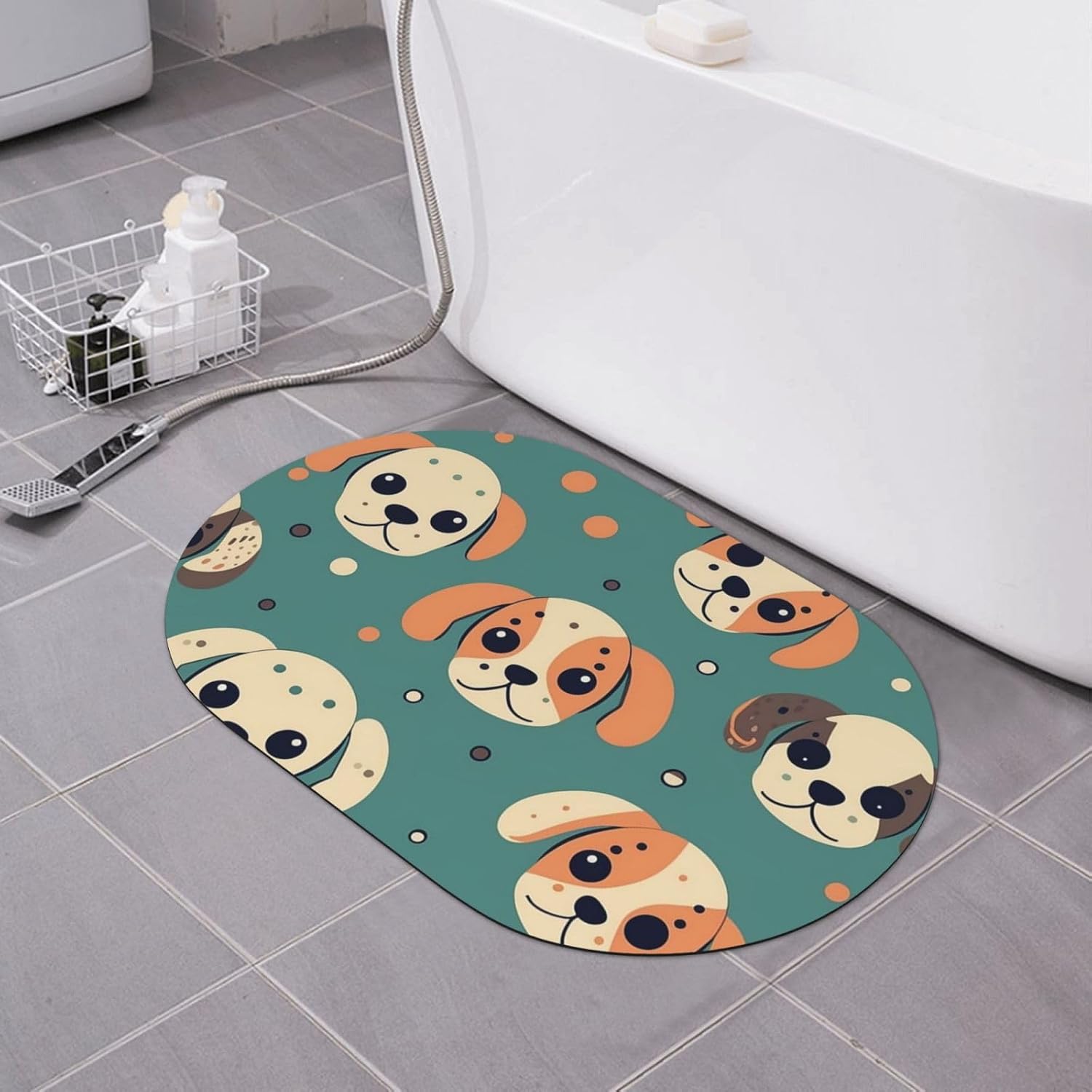 Stone Bath Mats Cute Puppy face Diatomaceous Earth Bath Mat Super Absorbent Bathroom Floor Mat Quick Drying Diatomite Shower Mat for Shower Bathtub Bathroom Accessory 16x24in