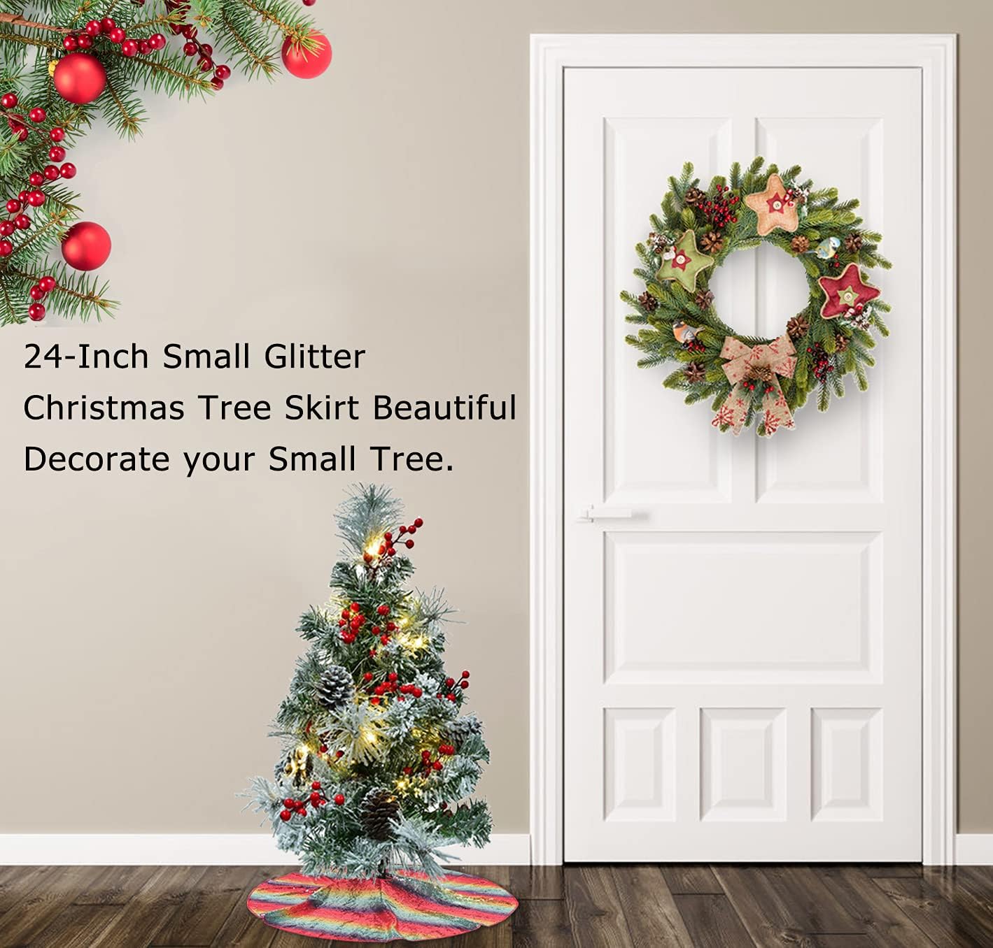 Sequin Tree Skirt Rainbow 24 Inch Round Christmas Tree Decoration Xmas Tree Skirt Wedding Party Decor Glitter Tree Skirt Tree Skirt for Christmas (24 Inch, Rainbow)