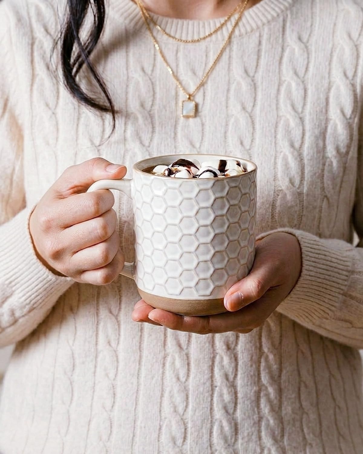 GBhome Large Coffee Mugs Set of 4, 16oz Handmade Stoneware Coffee Mugs Set with Large Handle for Cappuccino/Latte/Tea/Hot Cocoa, Dishwasher & Microwave Safe, Off White