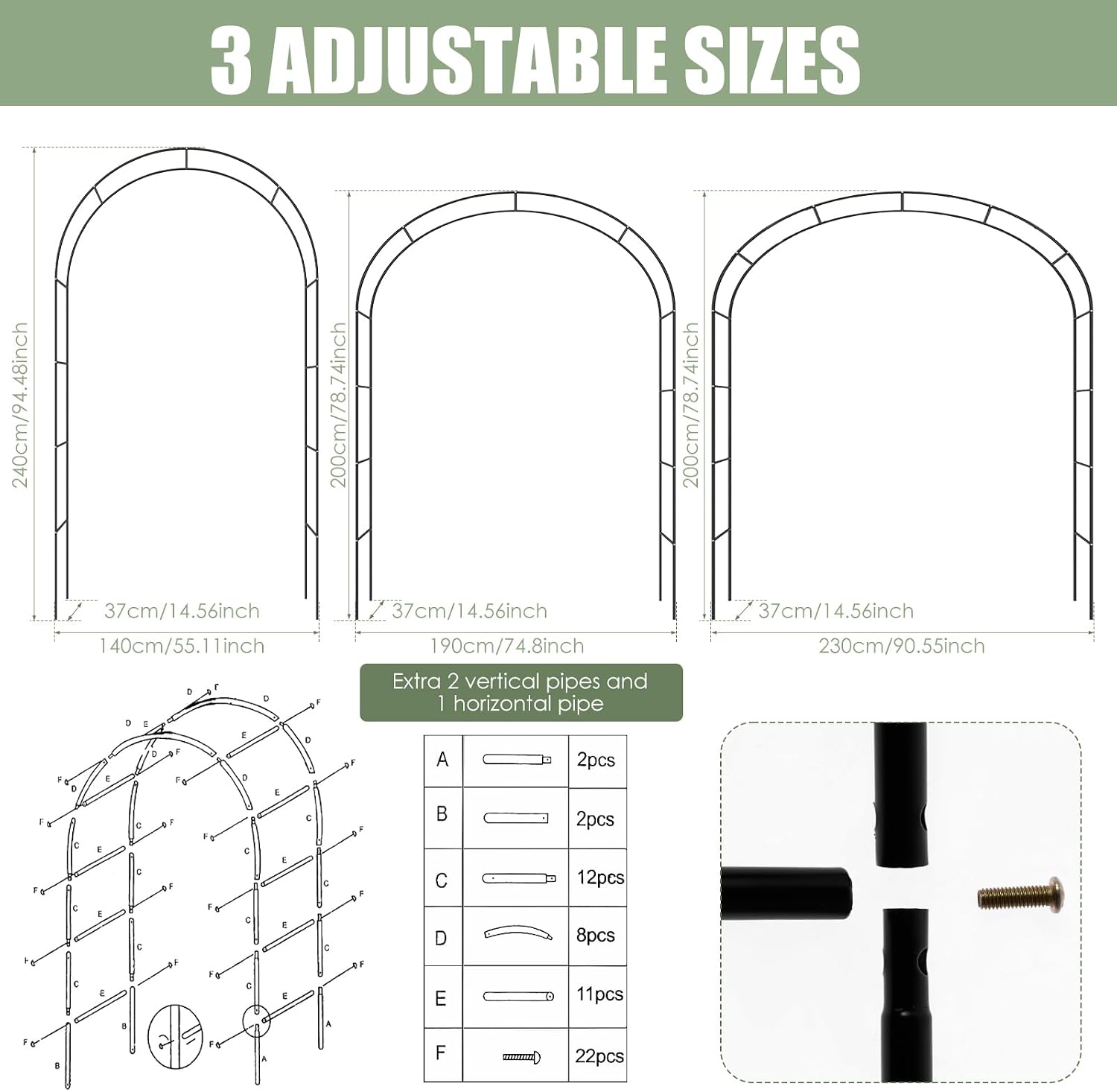 Metal Balloon Arches Backdrop Stand, Metal Garden Arch Large Iron Trellis Wedding Arch for Ceremony Outdoor Garden Trellis for Climbing Sturdy Metal Garden Arbor (Black)