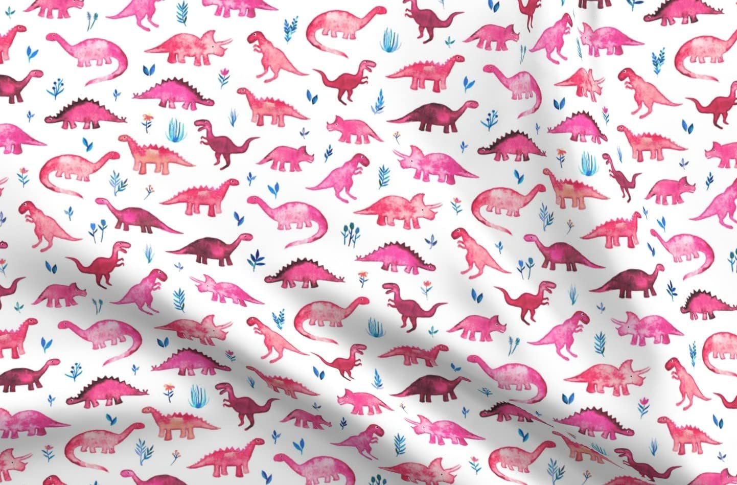 Spoonflower Fabric - Tiny Dinos Magenta Coral White Large Print Watercolor Dinosaurs Girl Printed on Upholstery Velvet Fabric Fat Quarter - Upholstery Home Decor Bottomweight Apparel