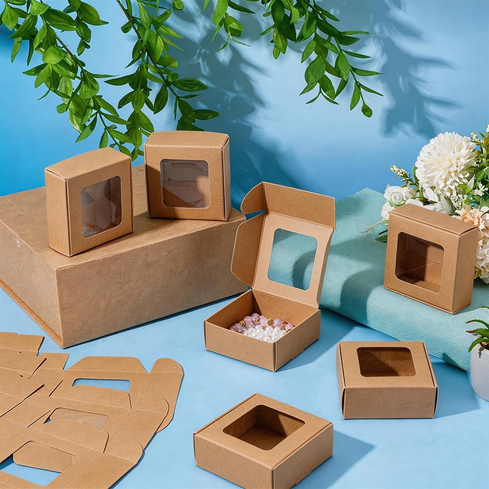 CREATCABIN 24Pcs Mini Kraft Paper Boxes with Windows 2.7 X 2.6 X 1.2 Inch Small Homemade Soap Box Brown Bakery Boxes for Treats Candy Cookies Party Favors Gift Packaging Supplies Christmas Festival image 4