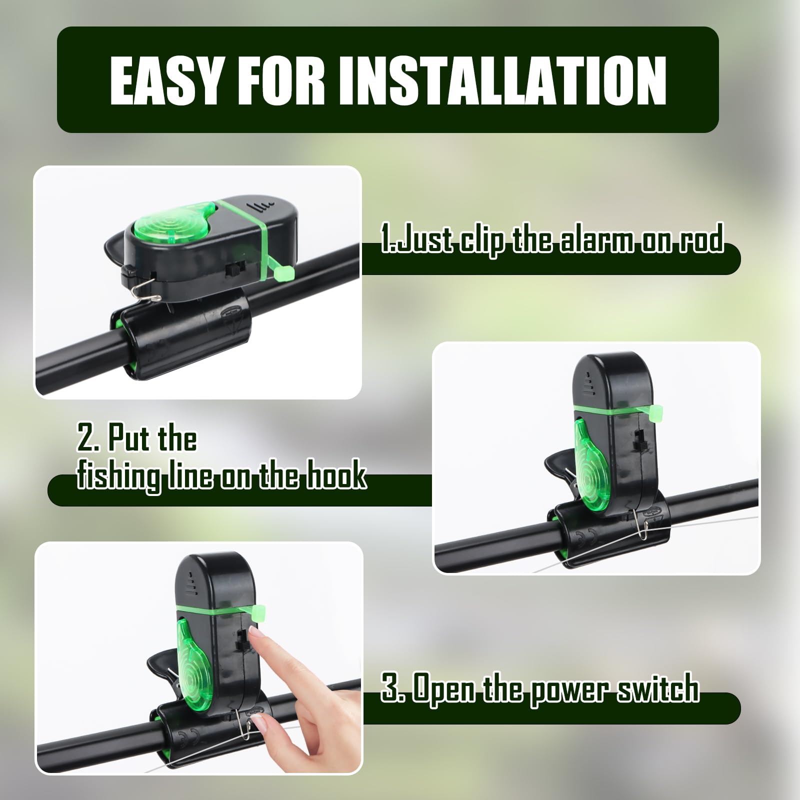 Byffoer Détecteur de touche de pêche à clipser avec lumière LED et son, sonnette de pêche, alarme électronique sensible, accessoire de pêche pour sports de plein air, adultes et hommes