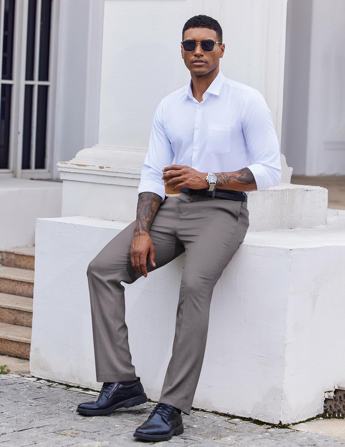 COOFANDY Men's Classic Fit Dress Pants Flat Front Straight Casual Pant Expandable Waist Suit Pant - Image 4