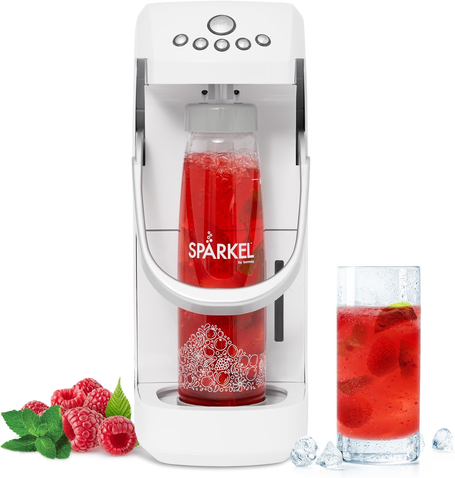 Spärkel Beverage System | White Sparkling Water Maker | No CO2 Tank Needed | Carbonated Water Machine that Uses Fresh, Natural Ingredients | Soda Streaming Machine | 5 Unique Carbonation Levels