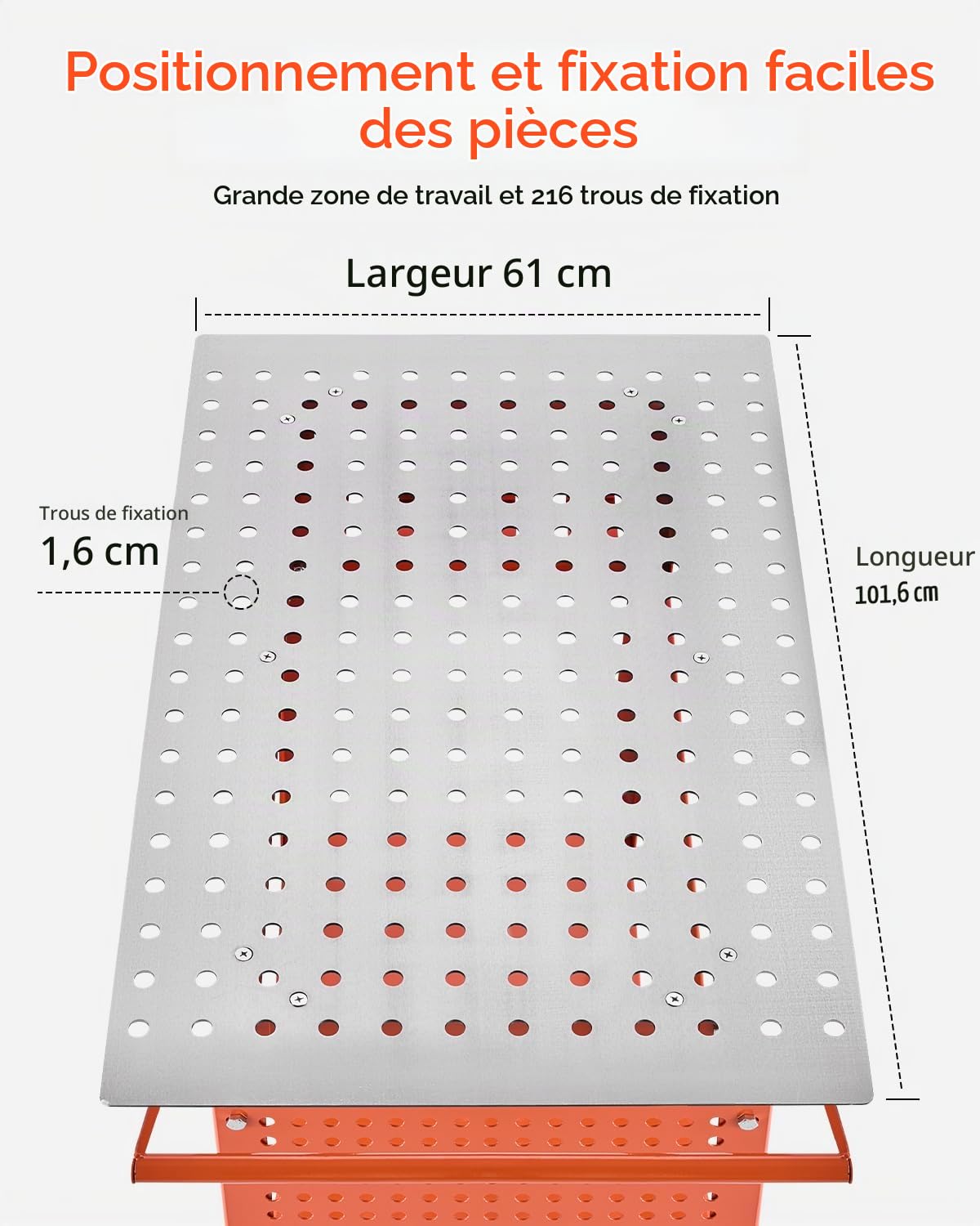 VEVOR Table de Soudure 1016x609,6 mm Établi de Soudage Mobile Acier Capacité de Charge Statique 363 kg, 4 Roues, Panneau de Rangement, Trous de Fixation, pour Travaux Réparation Assemblage Soudage