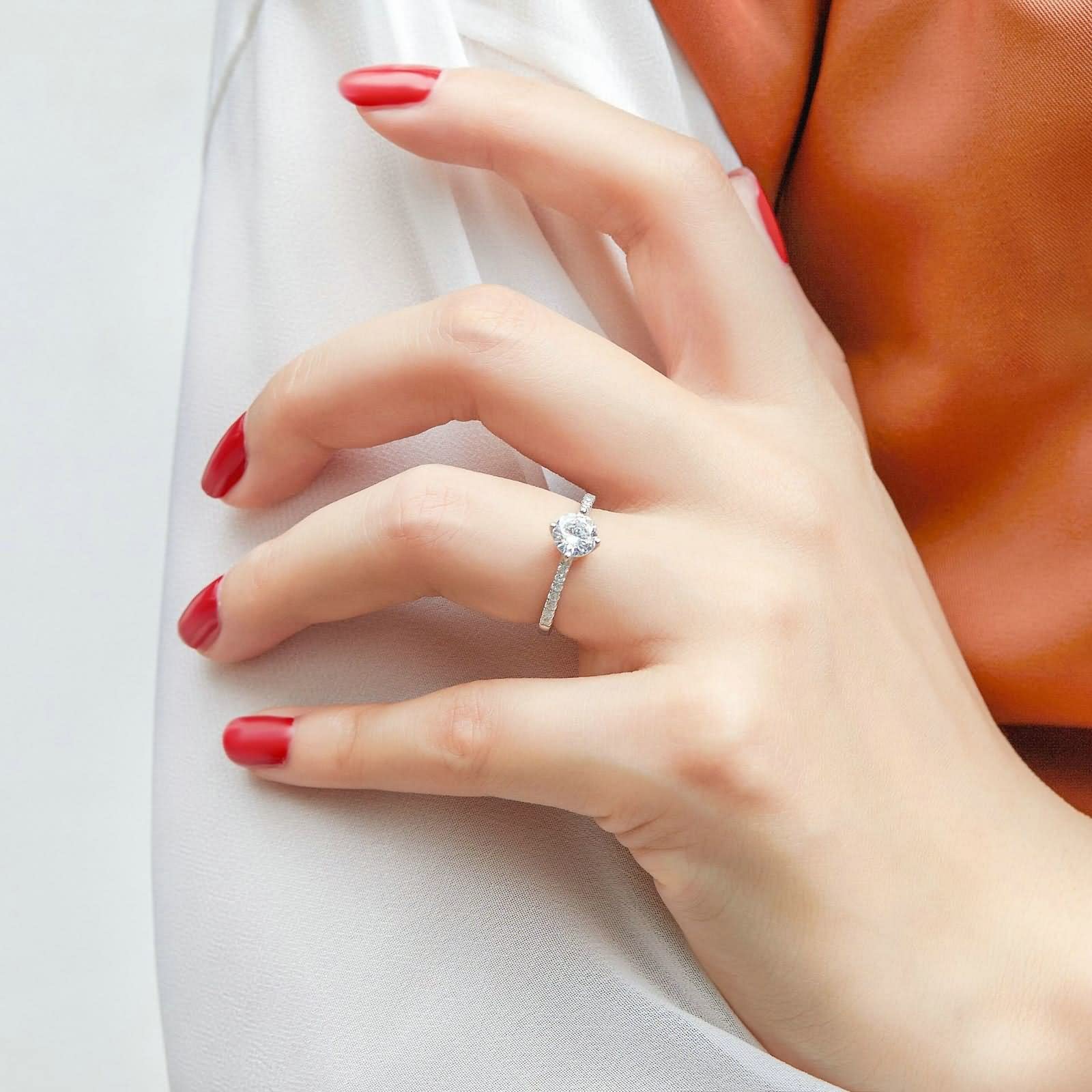 WXKAGF Eheringe für Damen, rund, 4 Zinken, Sterlingsilber mit Zirkonia für den Valentinstag
