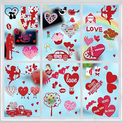 Miniatura 2 de Adhesivos para ventana del día de San Valentín, 80 calcomanías estáticas para ventana, diseño de corazón, suministros de adornos de fiesta, 8 hojas