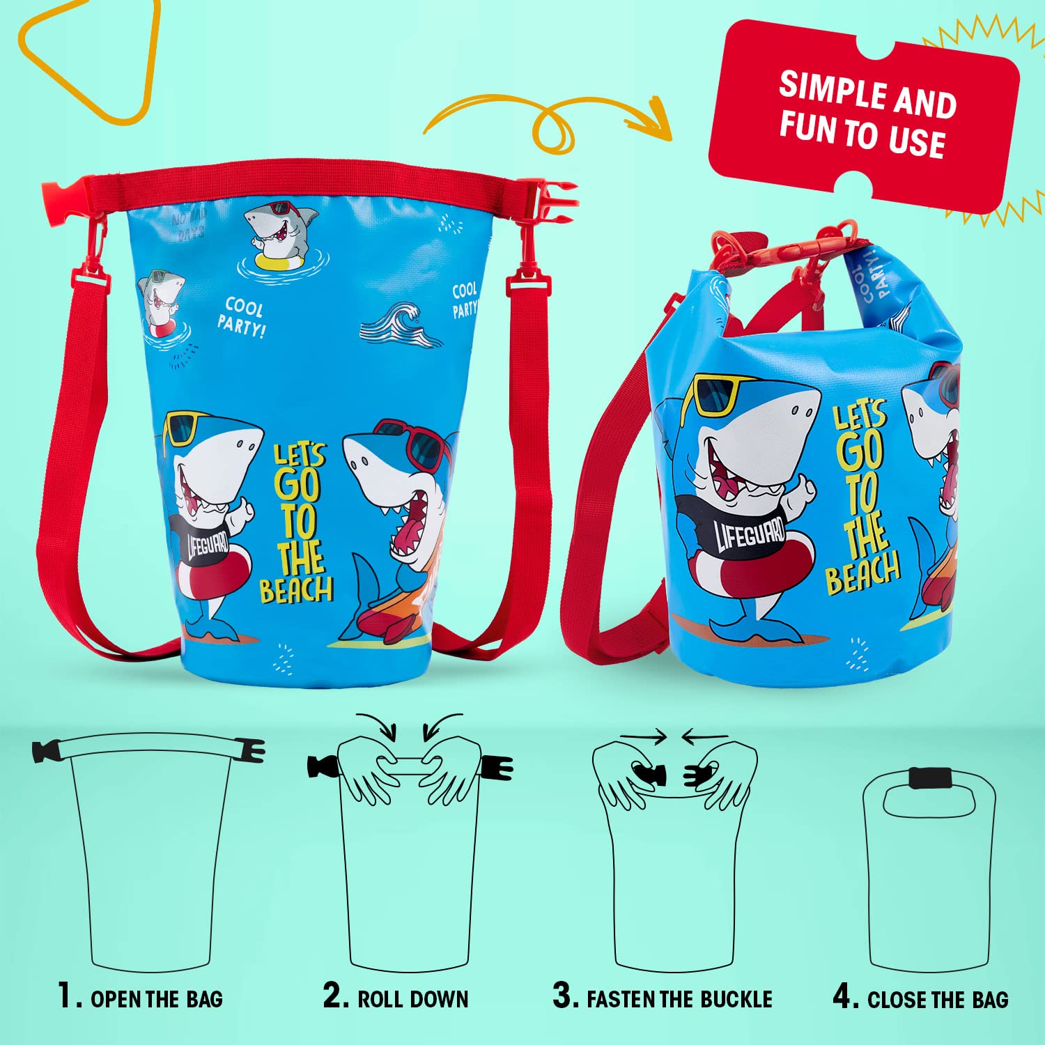 PERLETTI Sacca Impermeabile Mare da Bambino - Borsa Mare Blu Azzurro Bimbo da Spiaggia Kayak Nuoto Canoa Barca Snorkeling - Zaino Dry Bag Regolabile per Bambini con Cinghia - 25x18x18 cm