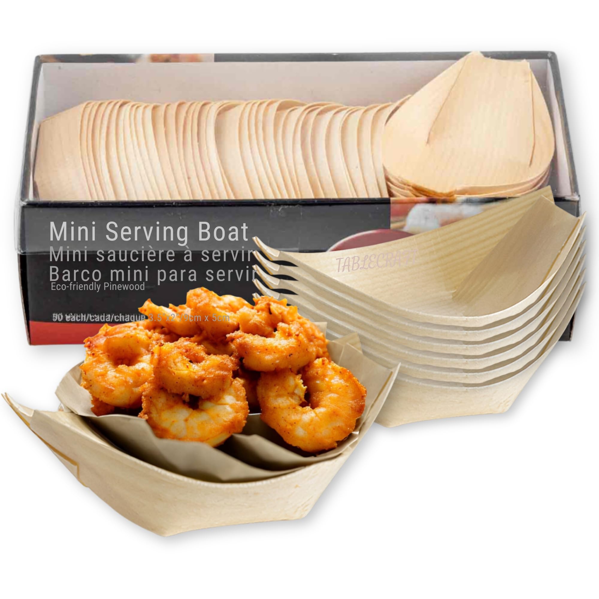 TableCraft Products BAMDB3 Mini Serving Boat, Disposable Pinewood, 3.5