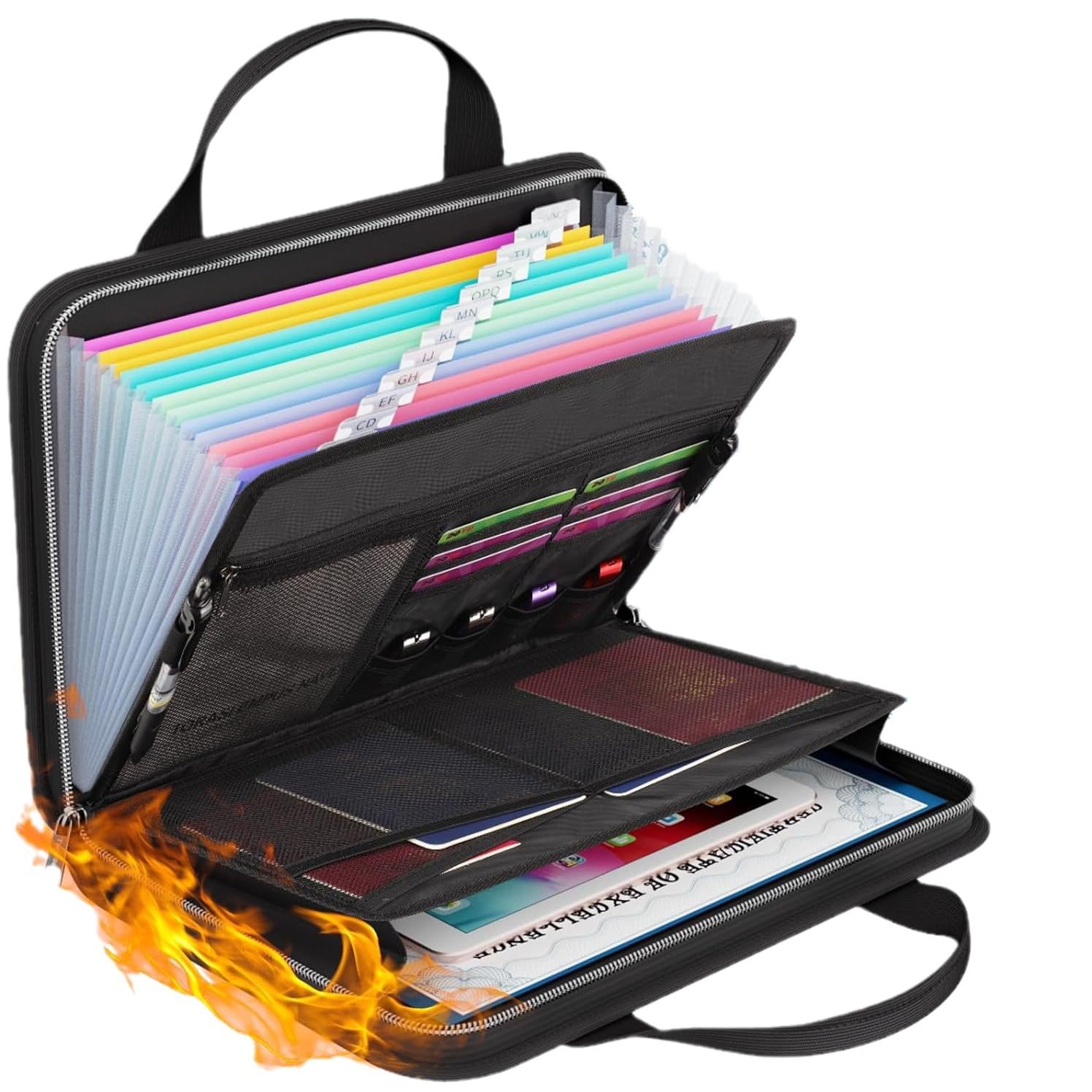 Fireproof Document Box, 13 Pockets A4 Fireproof Expanding File Folder, Certificate Folder