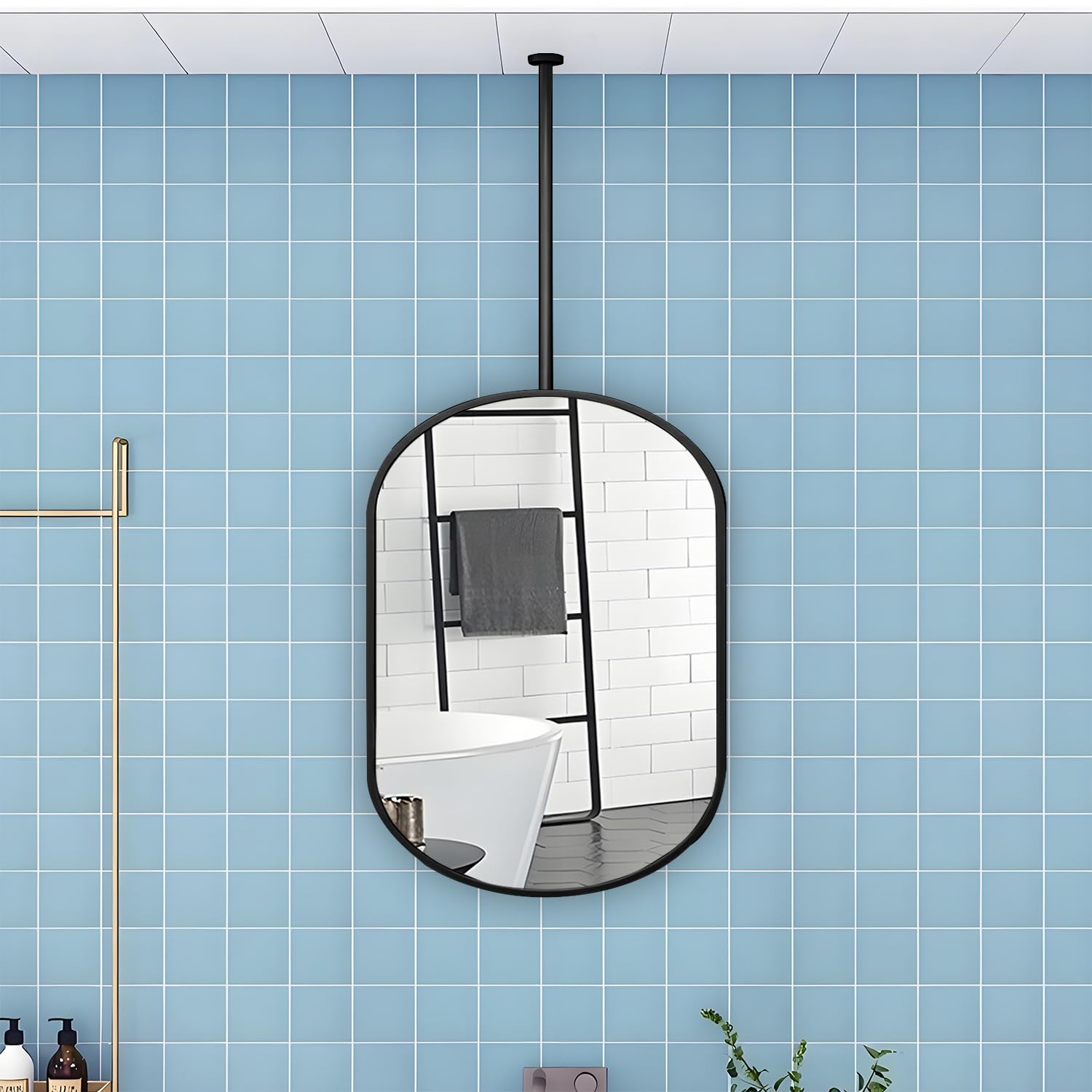 Espejo De Baño Montado En La Pared - Espejo De Tocador Ovalado Espejos De Vidrio Templado(Size:50 * 70cm,Color:Black)