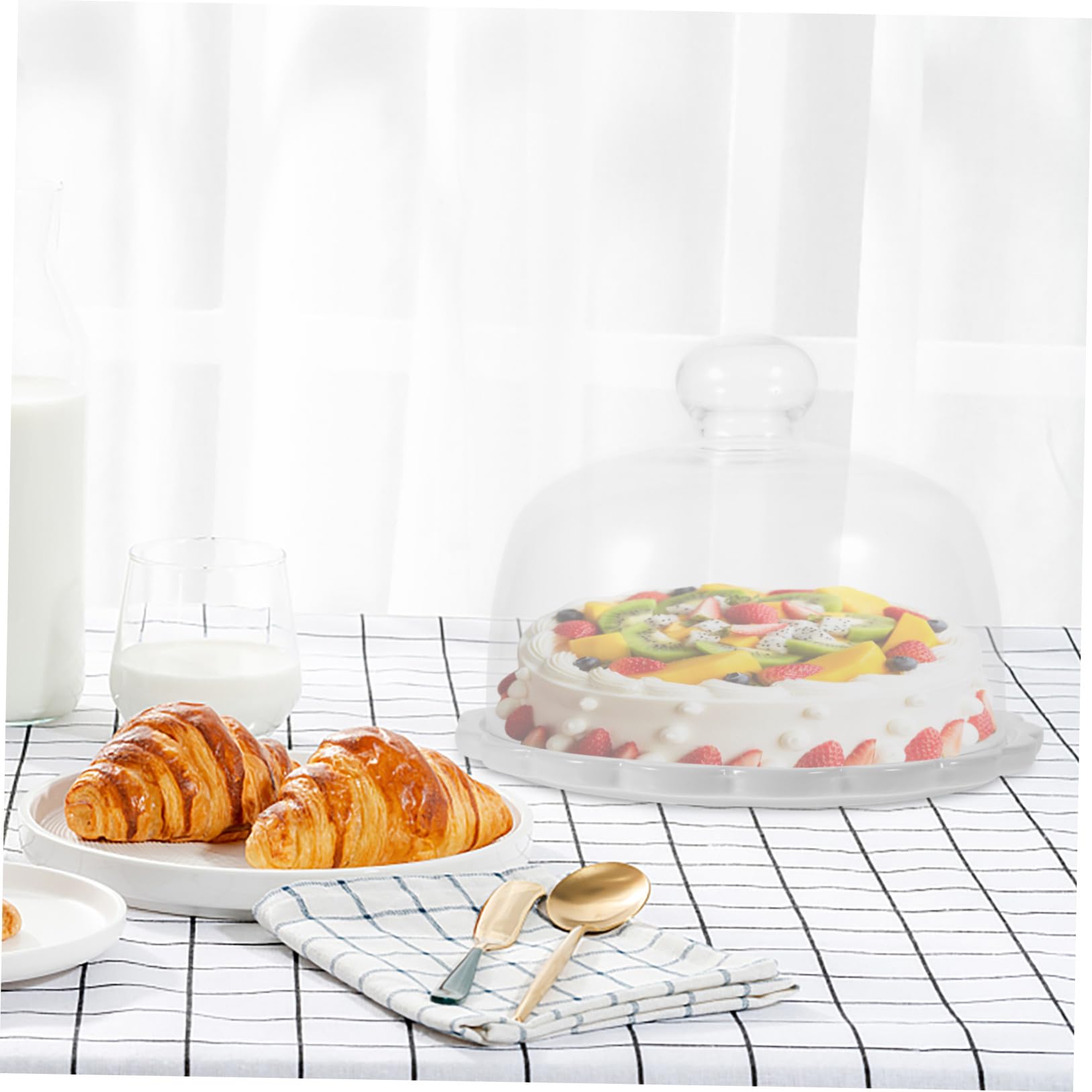 PACKOVE Kuchenhaube aus Glas mit Runder Platte, Weiß, für Cupcakes