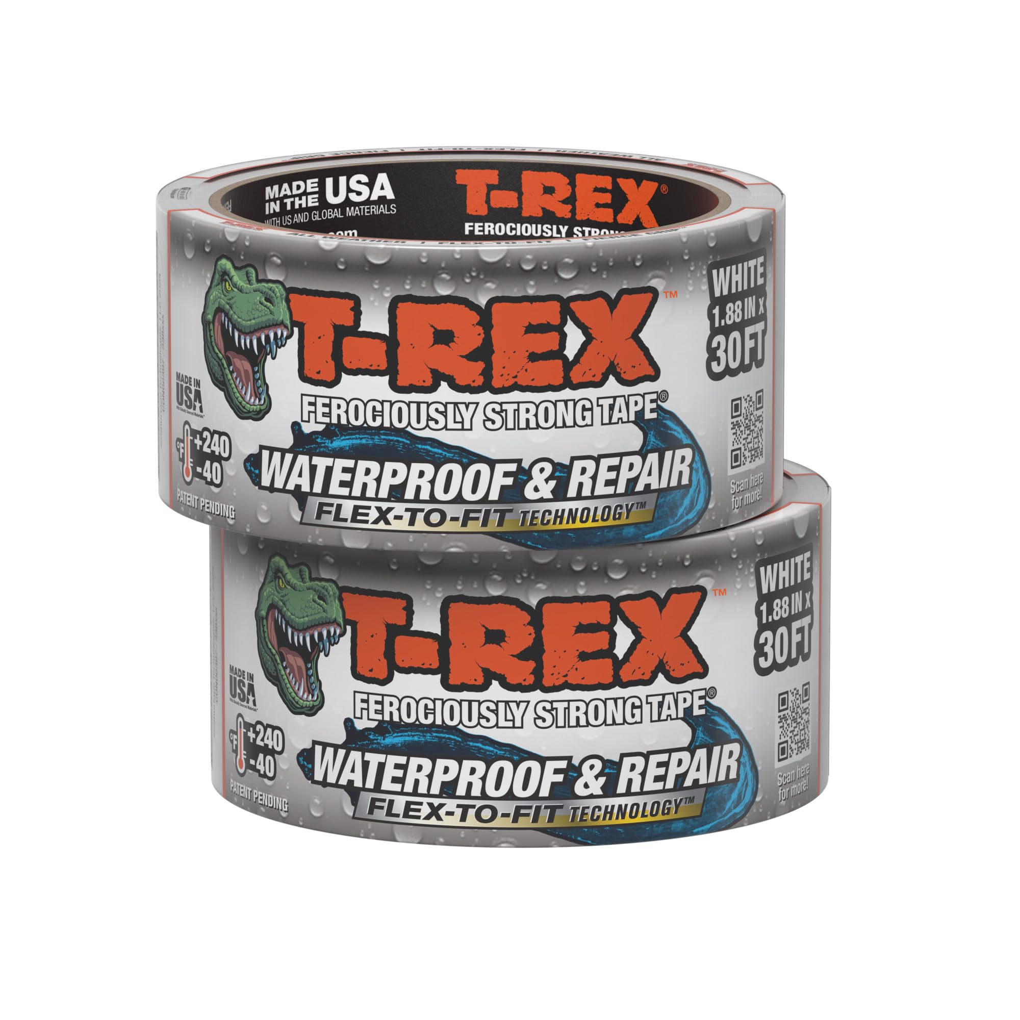 Flexible Waterproof Tape - Heavy Duty Adhesive Waterproofing Tape for Repair, Leaks, Roof Patches - Extreme Weather & UV Resistance - White, 1.88" x 30 ft. (Pack of 2)