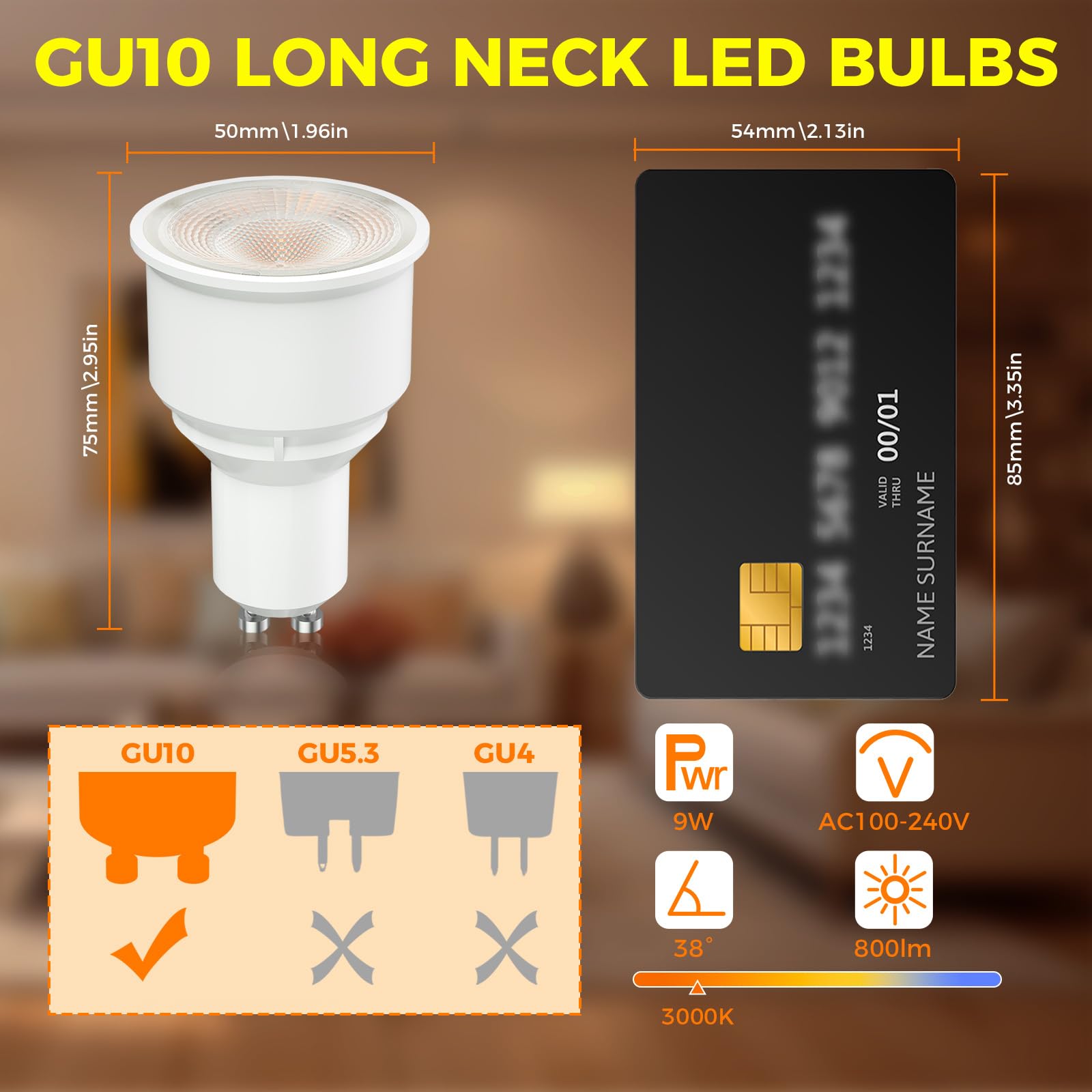 Lamptobe 9W GU10 Long Neck LED Bulbs, Long Barrel GU10 LED Spotlight Bulbs Warm White 3000K - Image 4