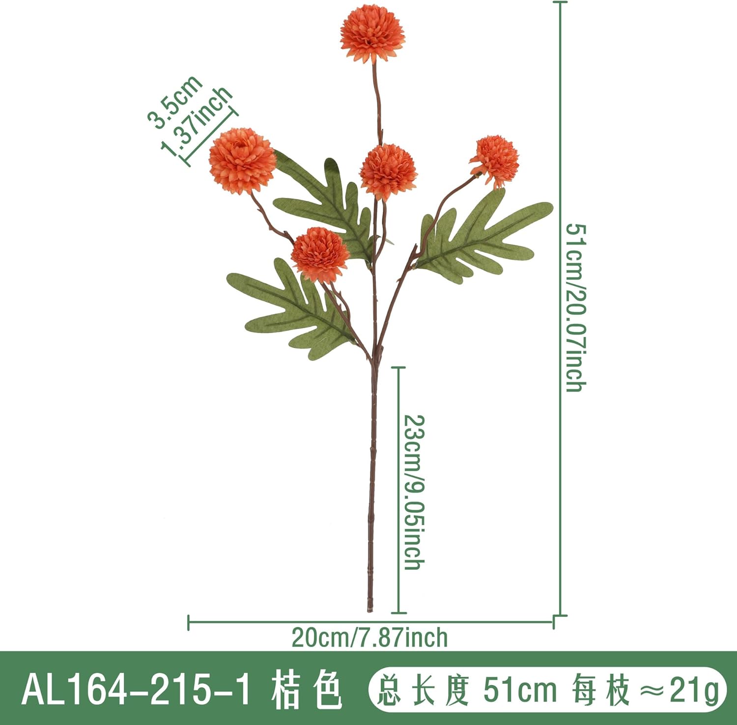 Artificial Kiku Chrysanthemum Flowers, Faux Pom Pom Mums Bouquet for Spring Home Decor, Silk Flowers for Vases, Table Centerpieces, Wedding & Bridal Shower Floral Arrangements, 20” Realistic (10)