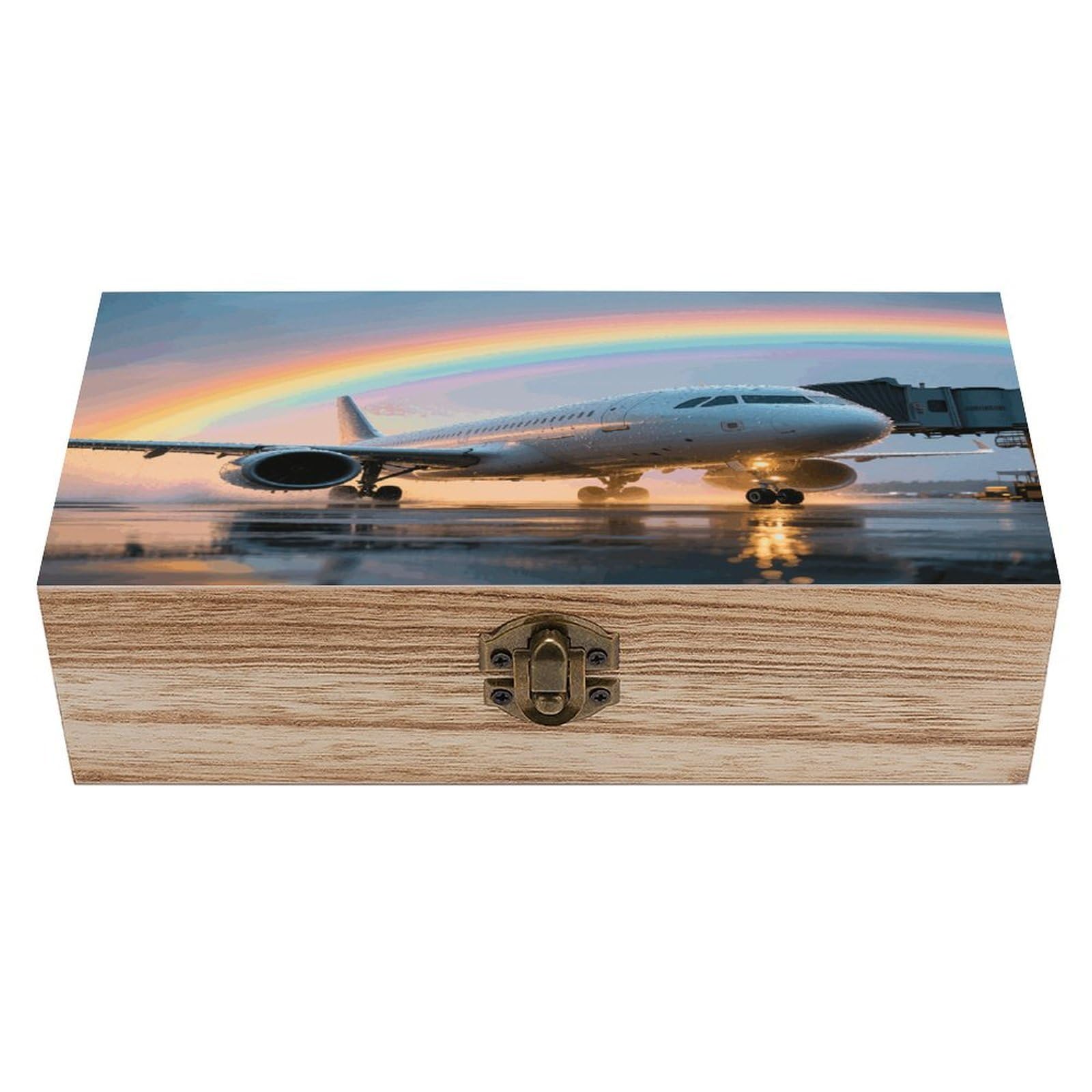 VstaDank Passenger Plane after Rain Wooden Storage Box Vintage Style Wooden Storage Case with A Hinged Lid Memory Treasure Boxes Decorative Jewelny Photos for Organizer 7.9 * 3.7 * 2.3 Inch