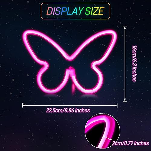 Miniatura 2 de Riakrum 2 letreros de neón de mariposa con luces LED, funciona con pilas, funciona con USB, funciona con USB, decoración de pared de mariposa para