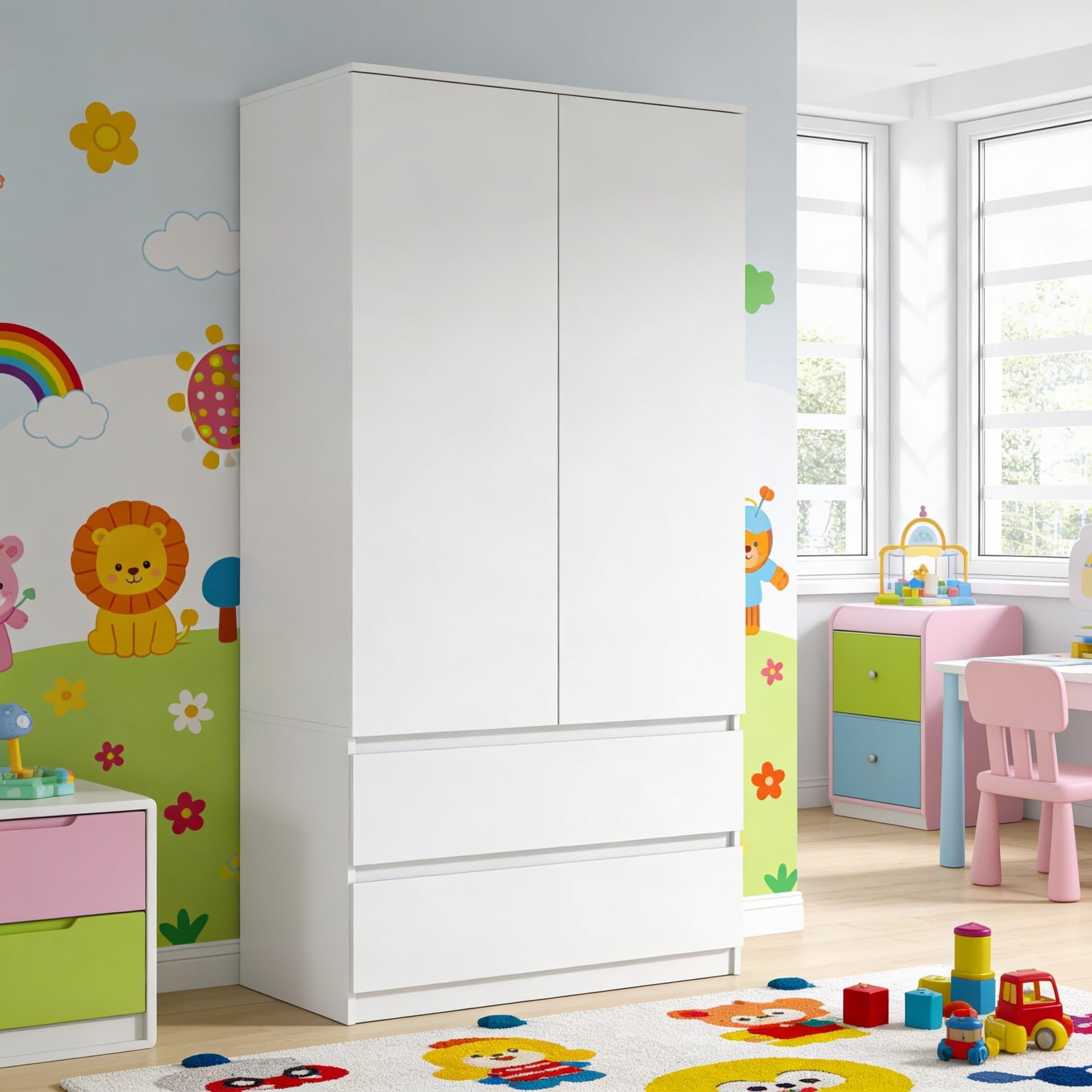 Meble Masztalerz Armadio Cameretta da Letto con 2 Cassetti 90 cm Bianco 180x90x50cm