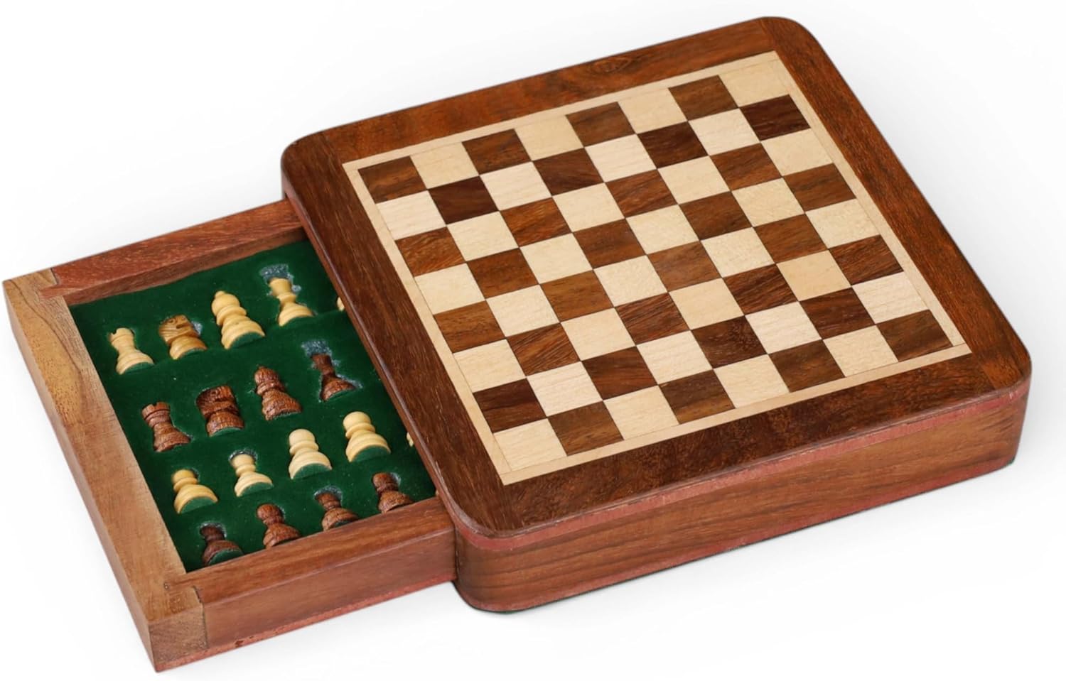 RoyalChessMall-Magnetic Travel Chess Set with Drawer 5" Golden Rosewood