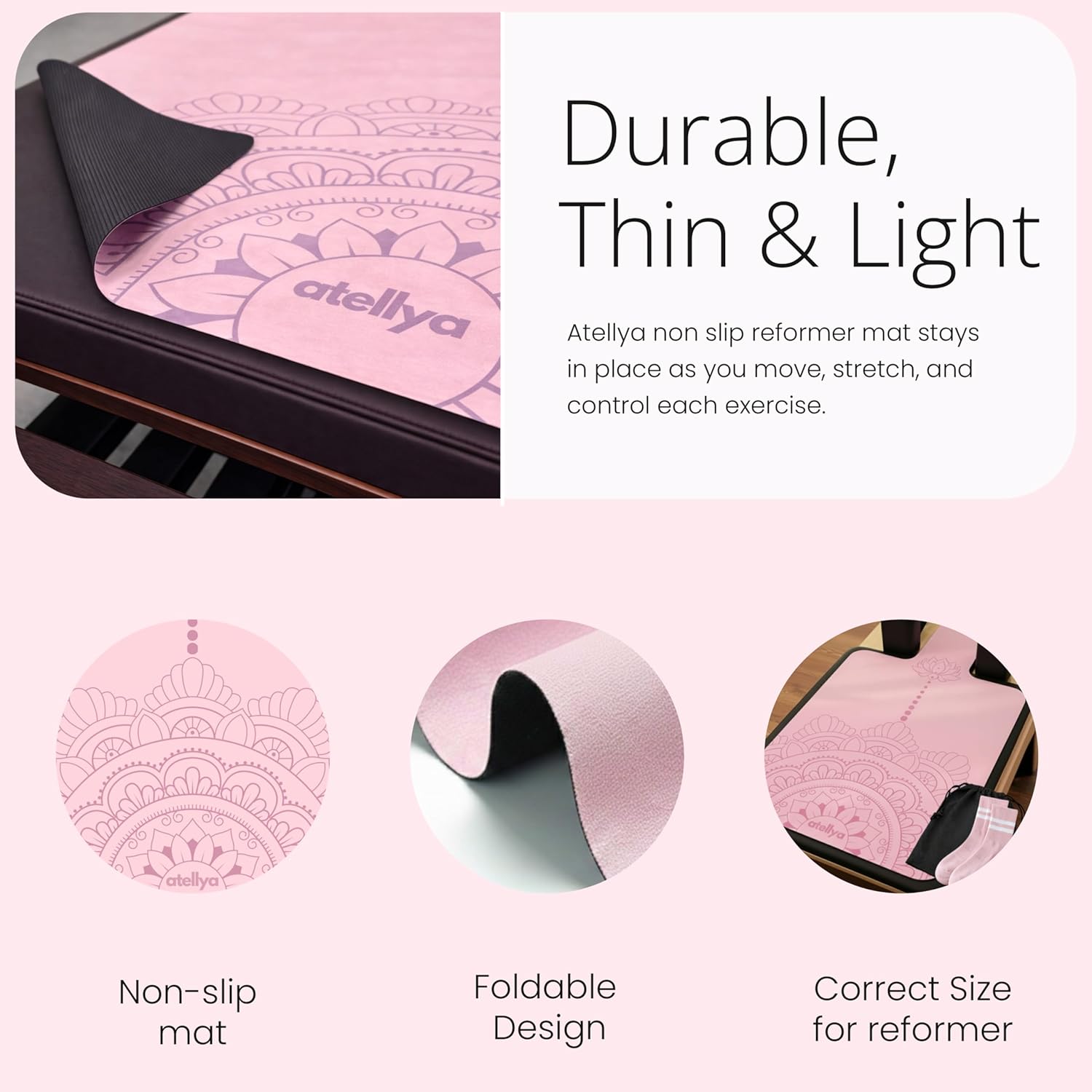 Pilates Reformer Mat Non Slip – Washable Reformer Mat Cover with Grip Socks & Mesh Bag, Sweat Absorbing Pilates Reformer Towel for Studio & Home Use