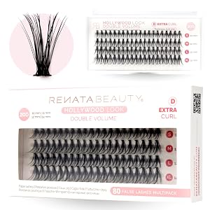 Renata Beauty 20D DOUBLE Volume False Eyelash Extension Kit D Curl 80 Lash Clusters 10-14mm DIY Natural Looking