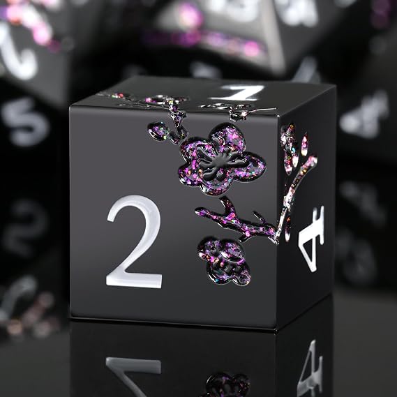 DNDND Glitter Purple Metal D&D Dice wtih Gift Case and DNDND 3D DM Screenwith Flet Case