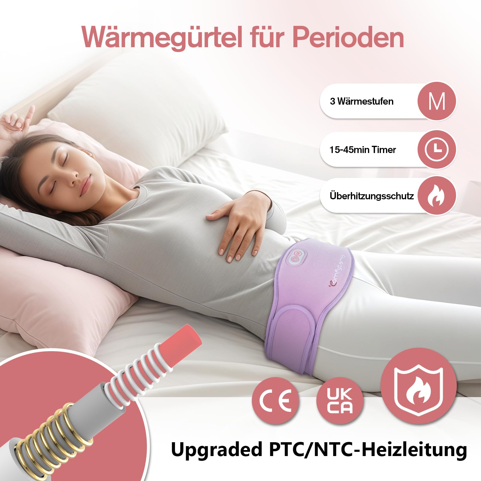 Comfytemp Große Wärmegürtel Periode mit 5000mAh Akku für Perioden Bauch und Rücken, 16x150cm Kabellos Heizgürtel Menstruations Bauchwärmer Rückenwärmer mit USB Geschenke für Mütter, Frauen, Mama