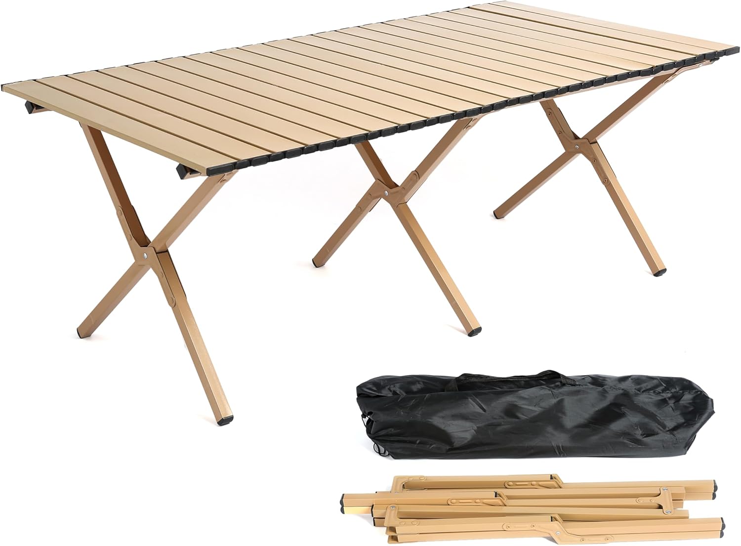 48Inch Folding Camping Table, Lightweight Roll-Up Table Aluminum Low Portable Picnic Table with Carrying Bag for Outdoor, Beach, Picnic, Backyards, BBQ and Party, Log Color